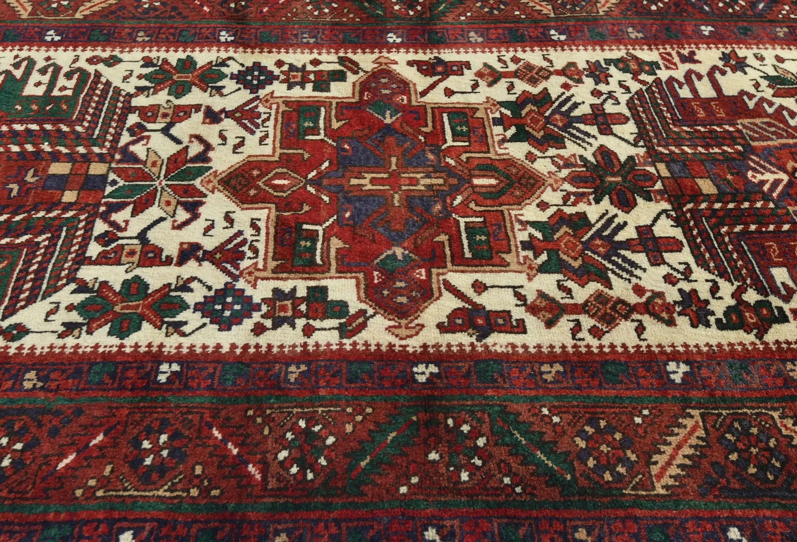 Vintage Cream Geometric 3'4X14'6 Karajeh Persian Runner Rug - 6