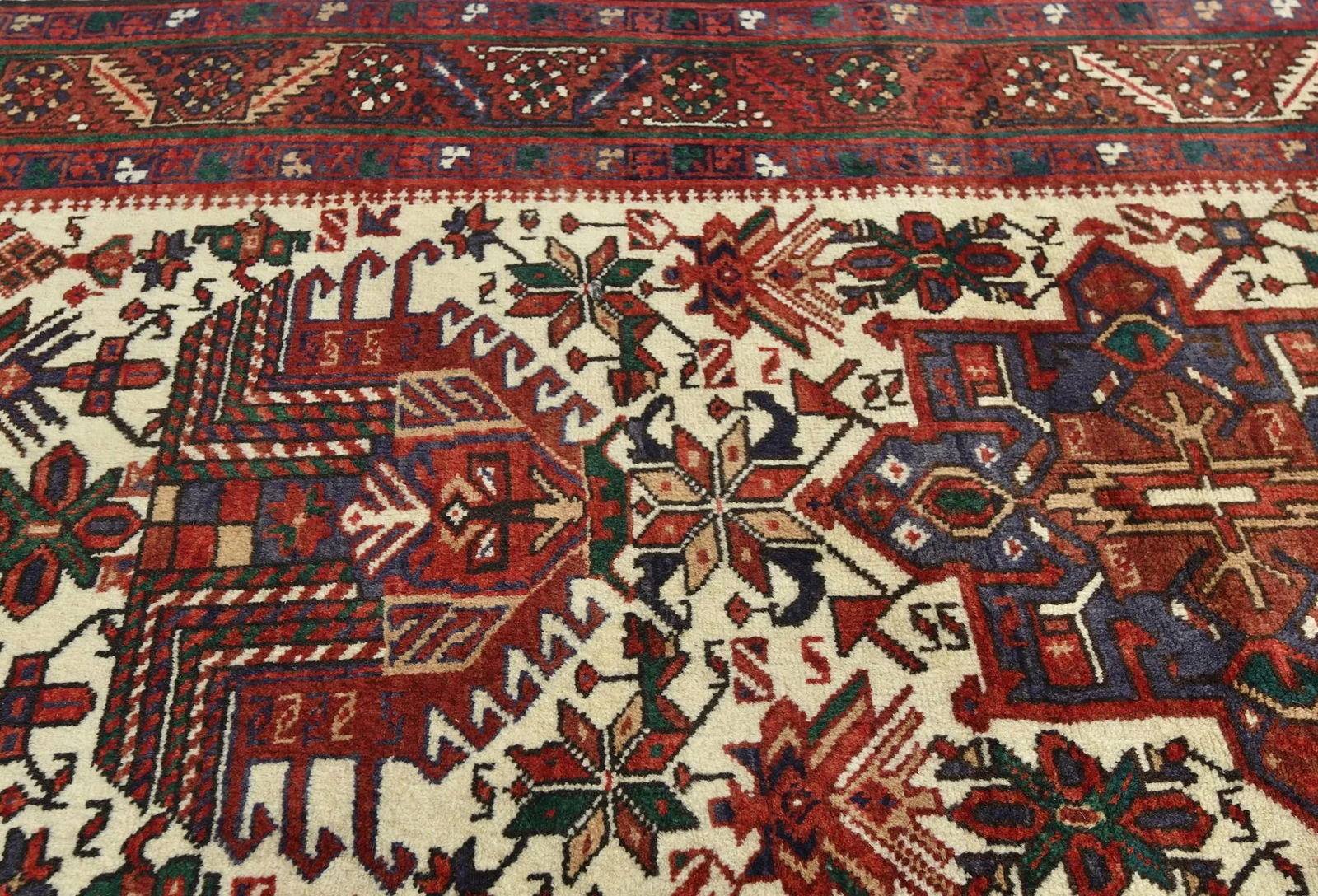 Vintage Cream Geometric 3'4X14'6 Karajeh Persian Runner Rug - 7