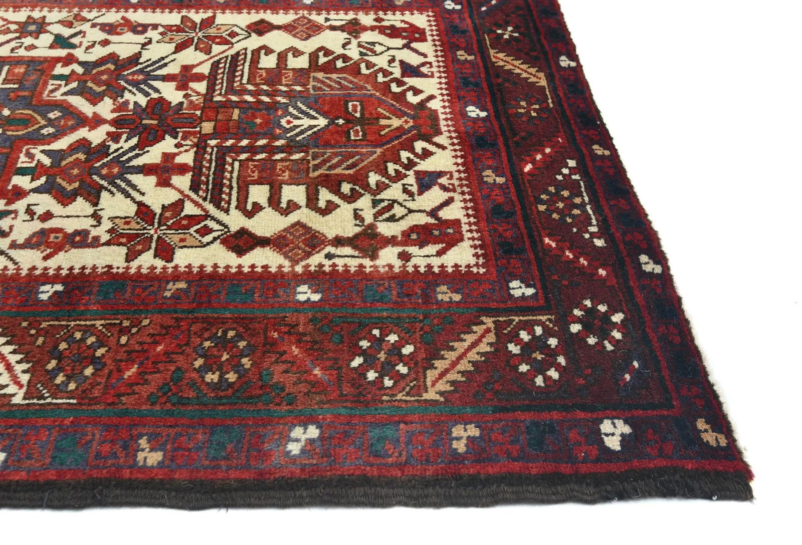 Vintage Cream Geometric 3'4X14'6 Karajeh Persian Runner Rug - 8