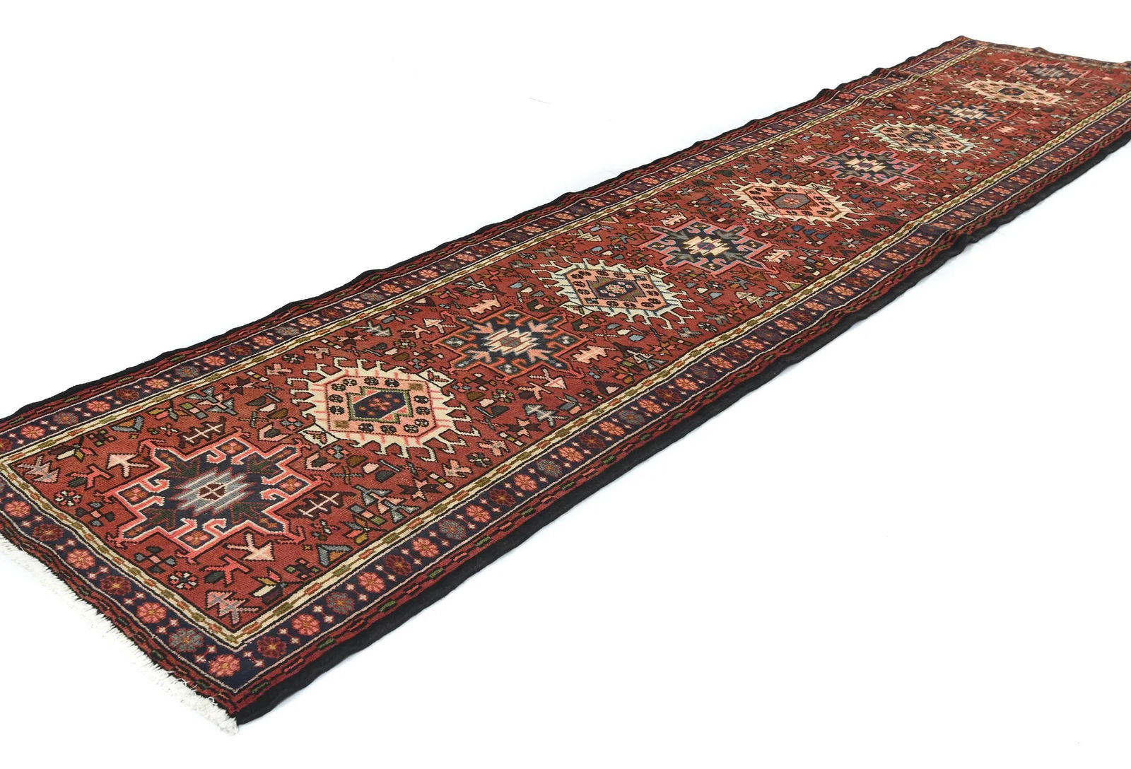 Vintage Red Geometric 3X12 Karajeh Persian Runner Rug - 3
