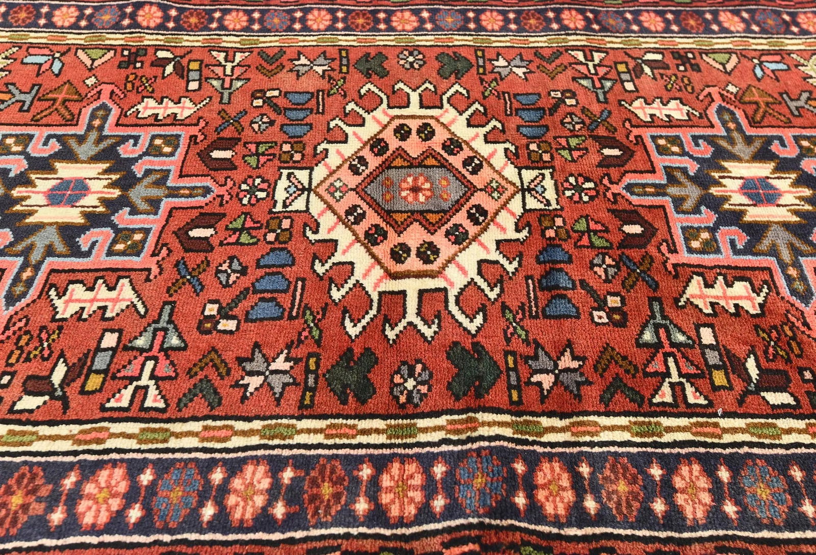 Vintage Red Geometric 3X12 Karajeh Persian Runner Rug - 5