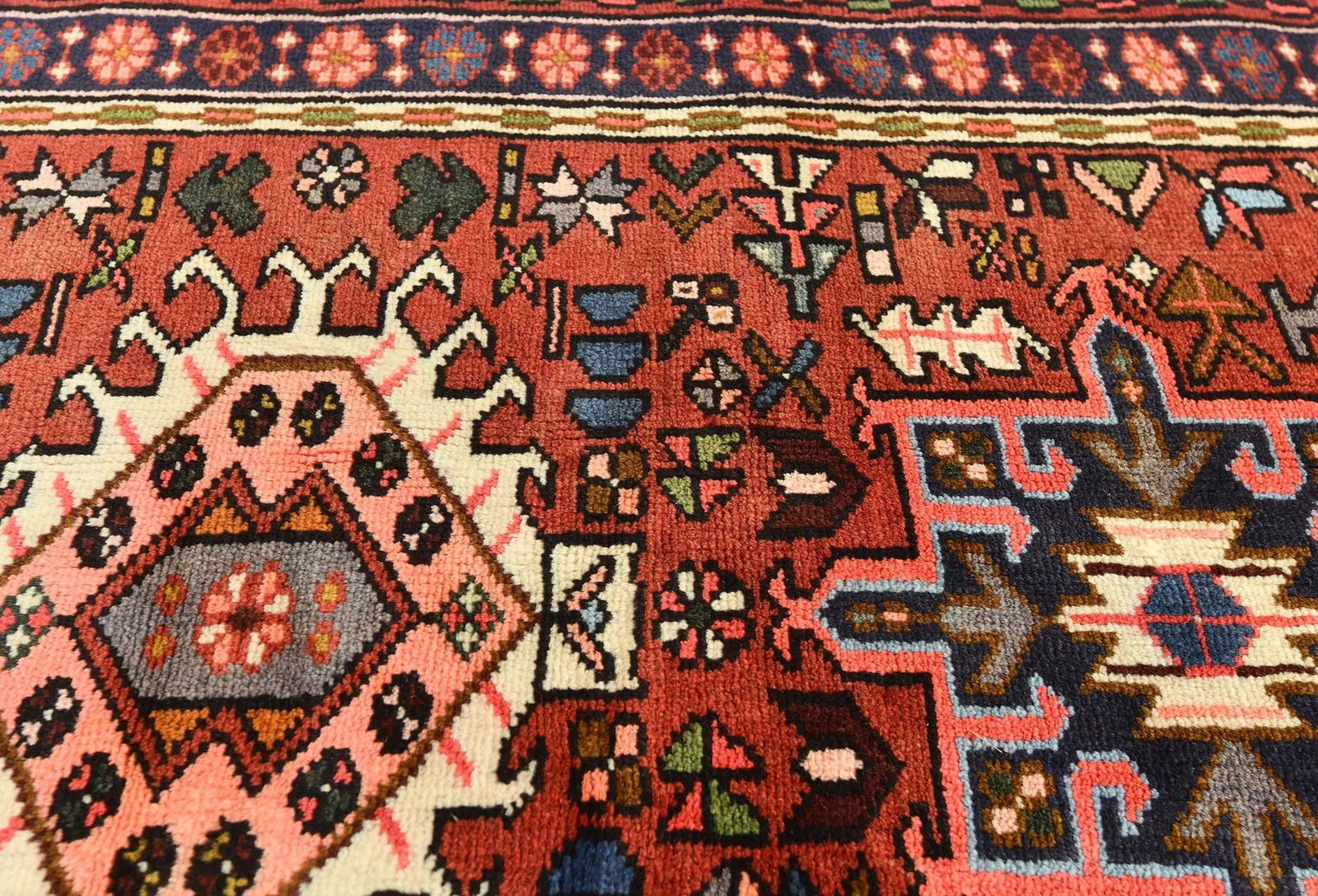 Vintage Red Geometric 3X12 Karajeh Persian Runner Rug - 6