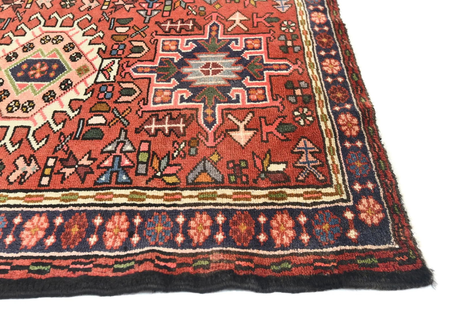 Vintage Red Geometric 3X12 Karajeh Persian Runner Rug - 7