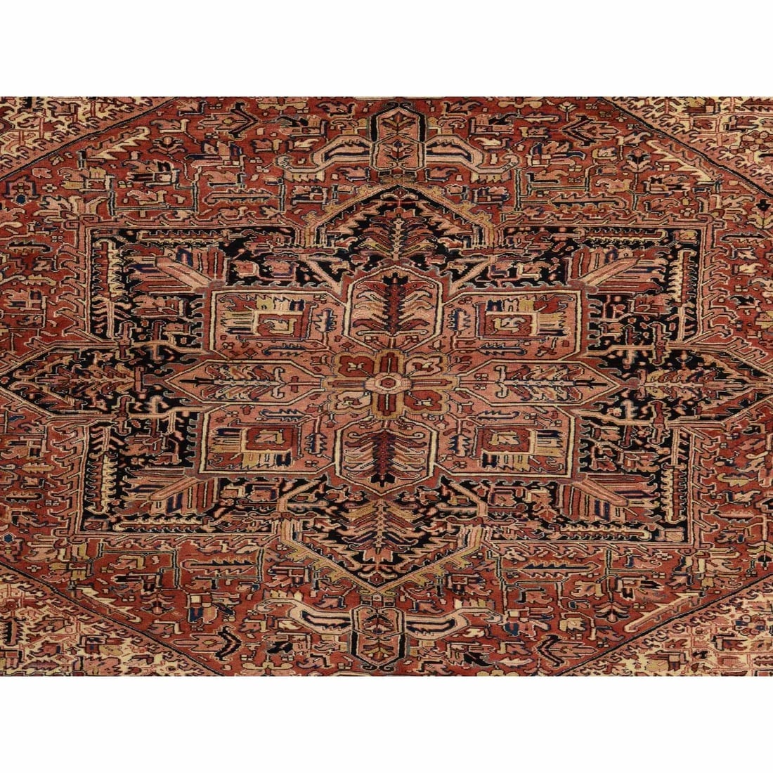 Rust Red Vintage Persian Heriz Soft Evenly Worn Hand Knotted Wool Rug - 7