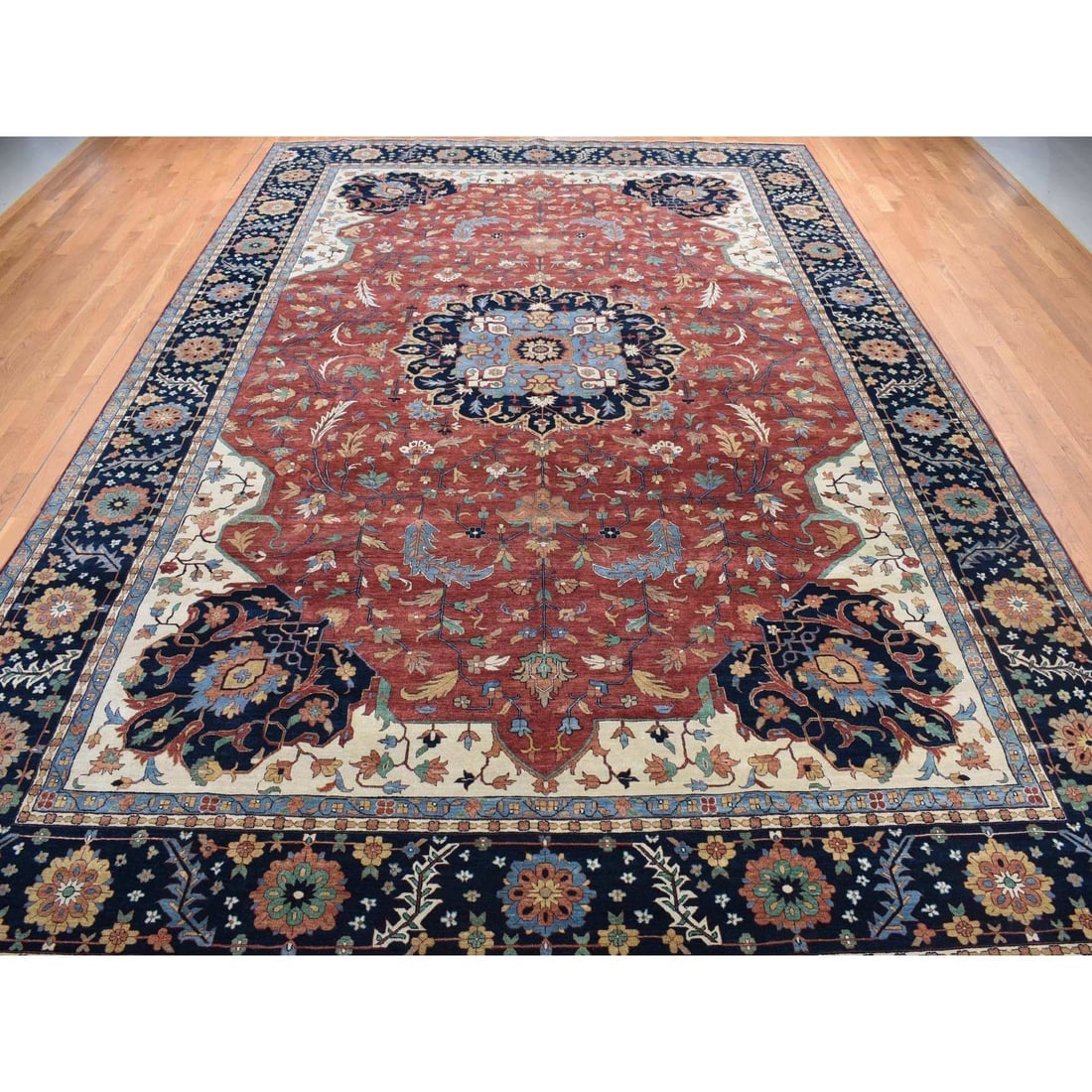 Red, Hand Knotted, Antiqued Heriz Re-Creation, Wool, Oversized Rug - 2