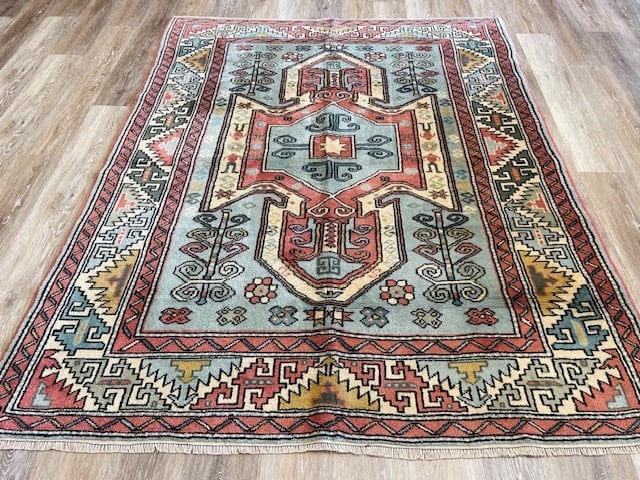 Vintage Caucasian Design Turkish Rug-4081 - 7