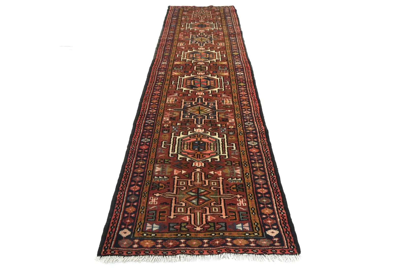 Vintage Rusty Red Geometric 2'4X9'6 Karajeh Persian Runner Rug - 2