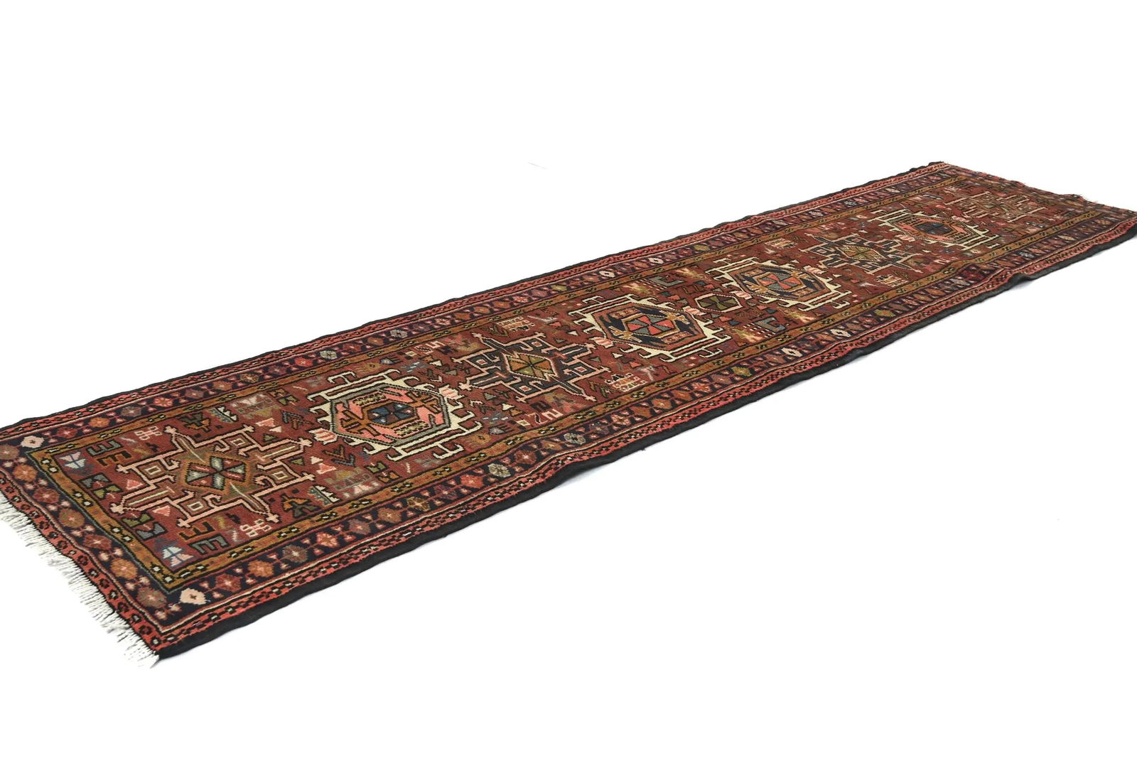 Vintage Rusty Red Geometric 2'4X9'6 Karajeh Persian Runner Rug - 3