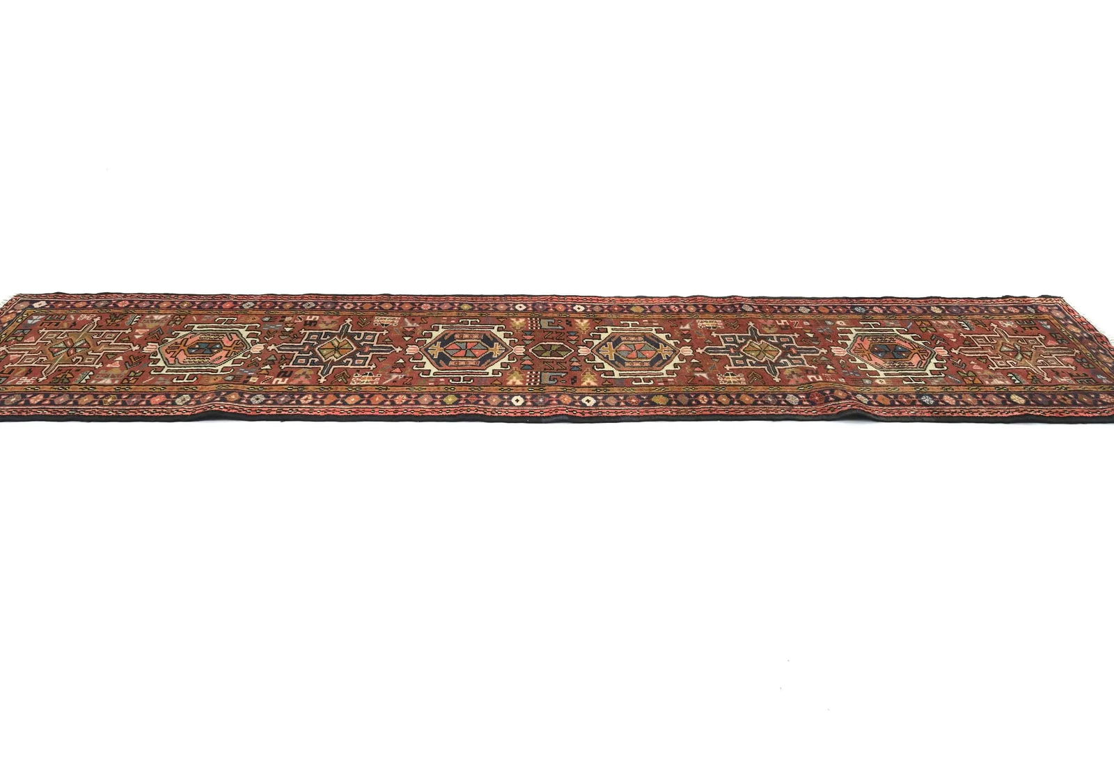 Vintage Rusty Red Geometric 2'4X9'6 Karajeh Persian Runner Rug - 4