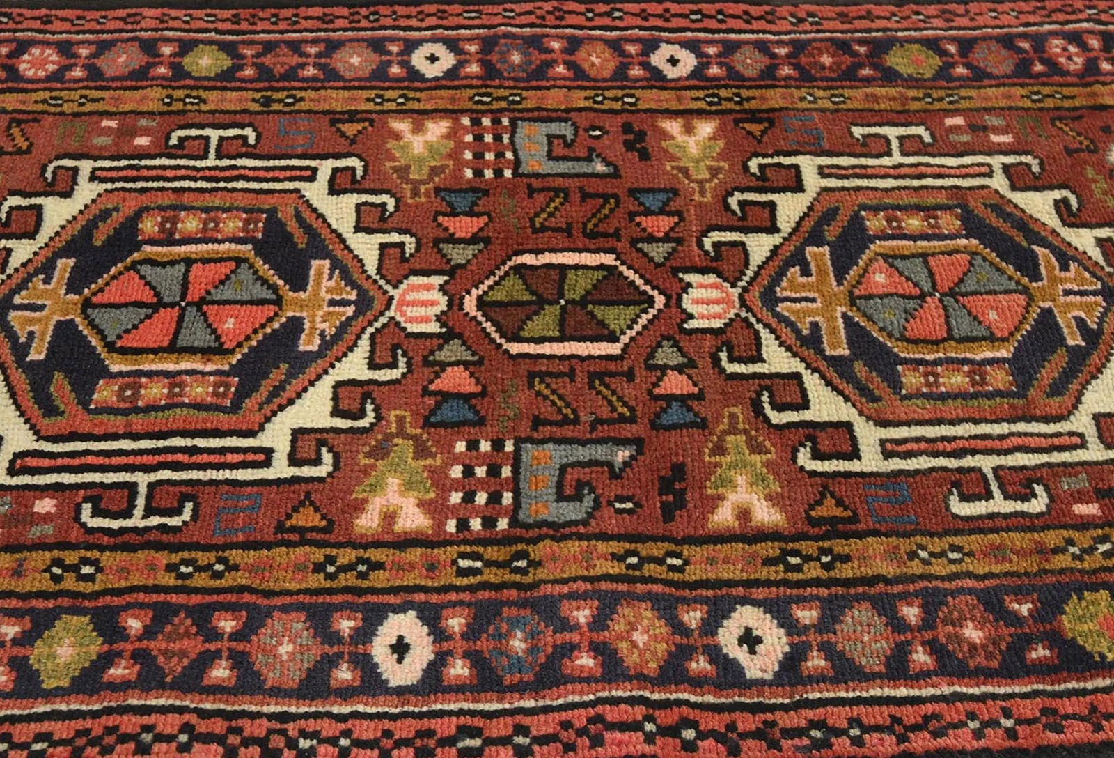 Vintage Rusty Red Geometric 2'4X9'6 Karajeh Persian Runner Rug - 5