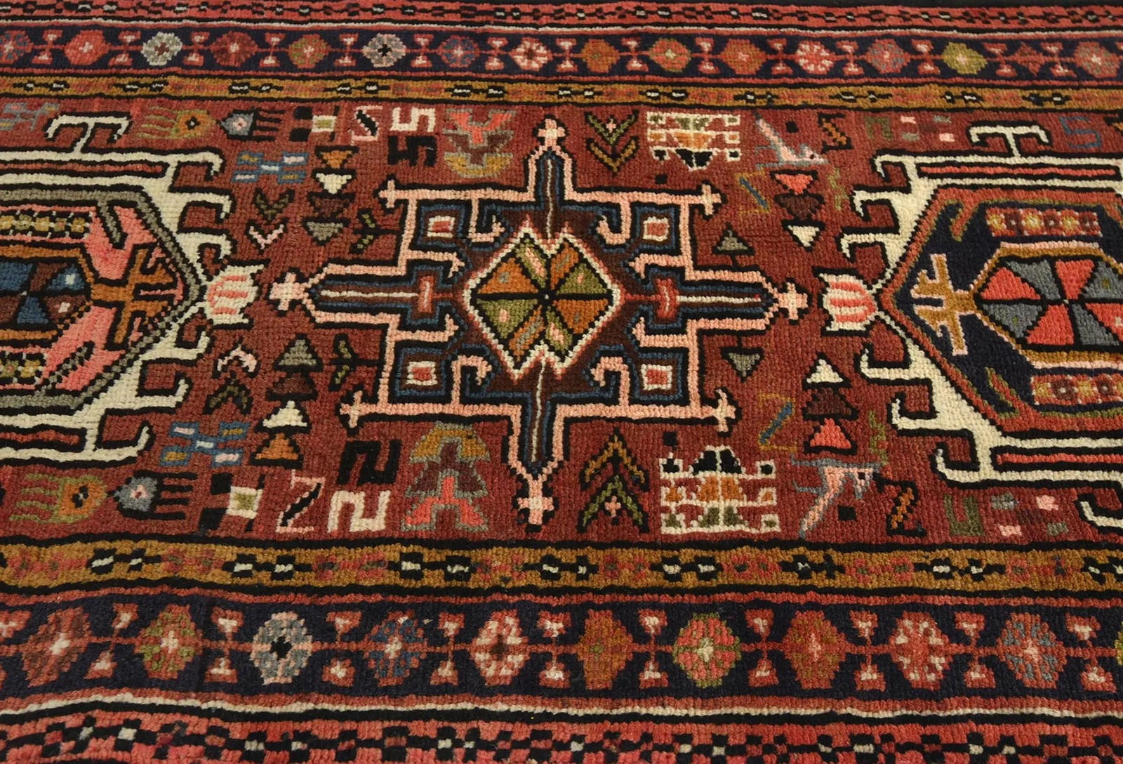 Vintage Rusty Red Geometric 2'4X9'6 Karajeh Persian Runner Rug - 6