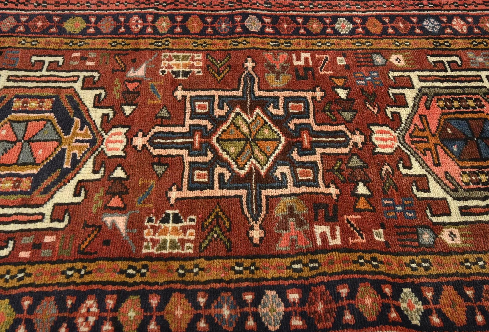 Vintage Rusty Red Geometric 2'4X9'6 Karajeh Persian Runner Rug - 7