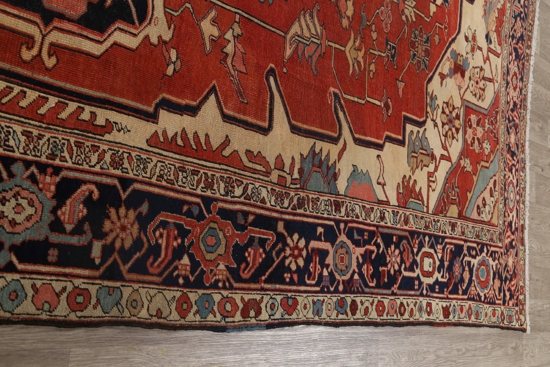 Pre-1900 Antique Vegetable Dye Heriz Serapi Persian Rug 10x15 - 14