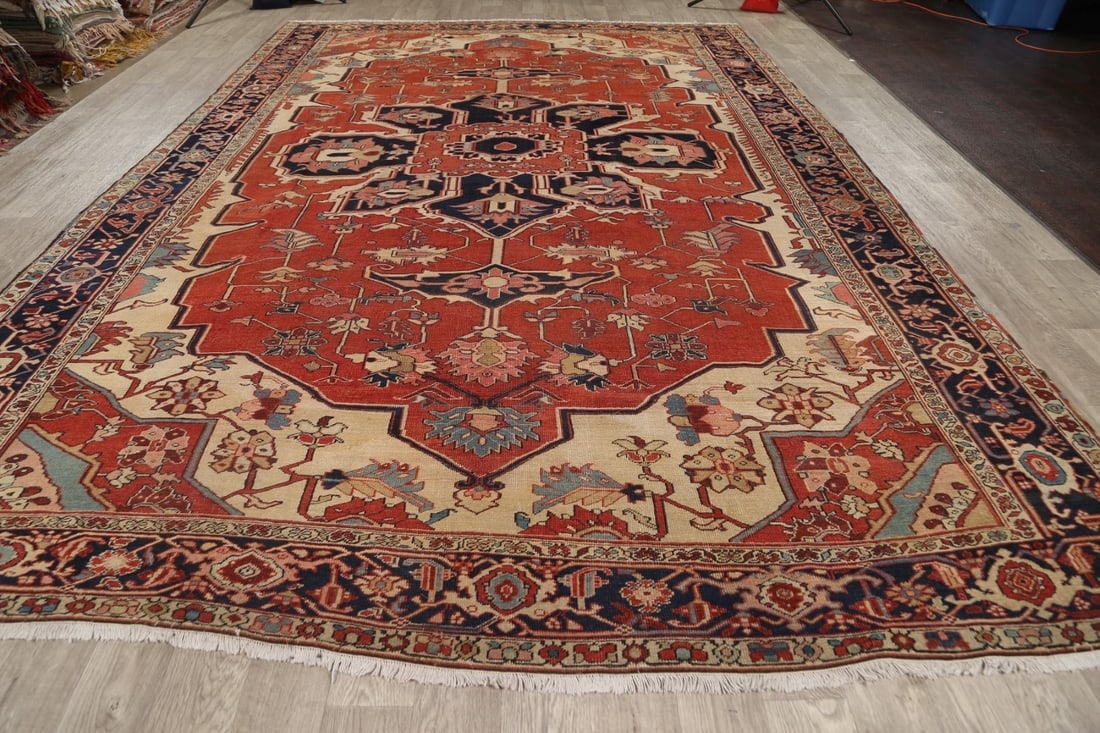 Pre-1900 Antique Vegetable Dye Heriz Serapi Persian Rug 10x15 - 16