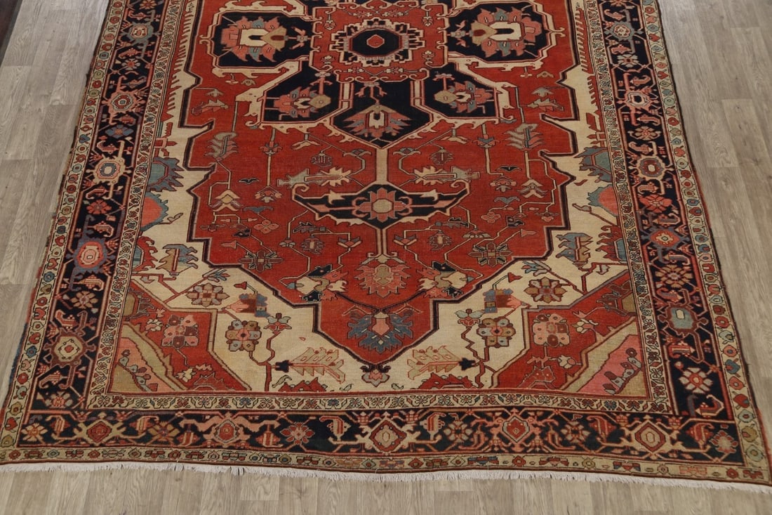 Pre-1900 Antique Vegetable Dye Heriz Serapi Persian Rug 10x15 - 8