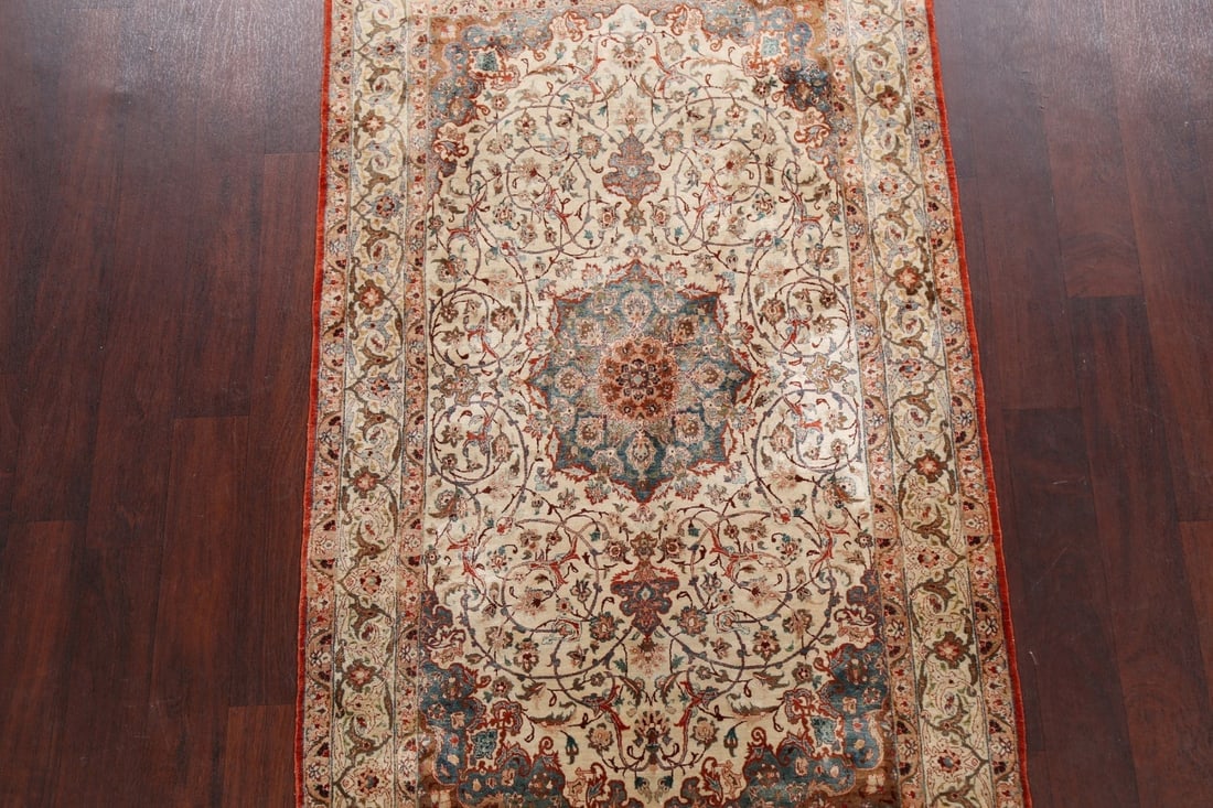 Antique 100% Vegetable Dye Nain Isfahan Persian Area Rug 4x6 SIGNED - 3