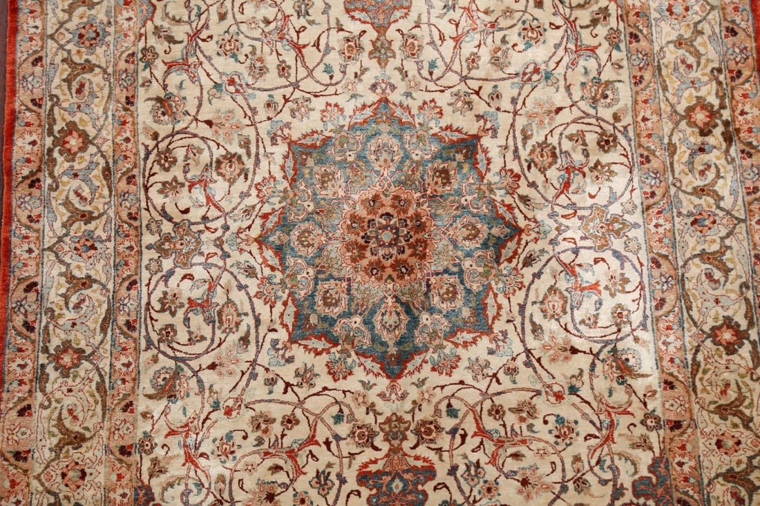 Antique 100% Vegetable Dye Nain Isfahan Persian Area Rug 4x6 SIGNED - 4