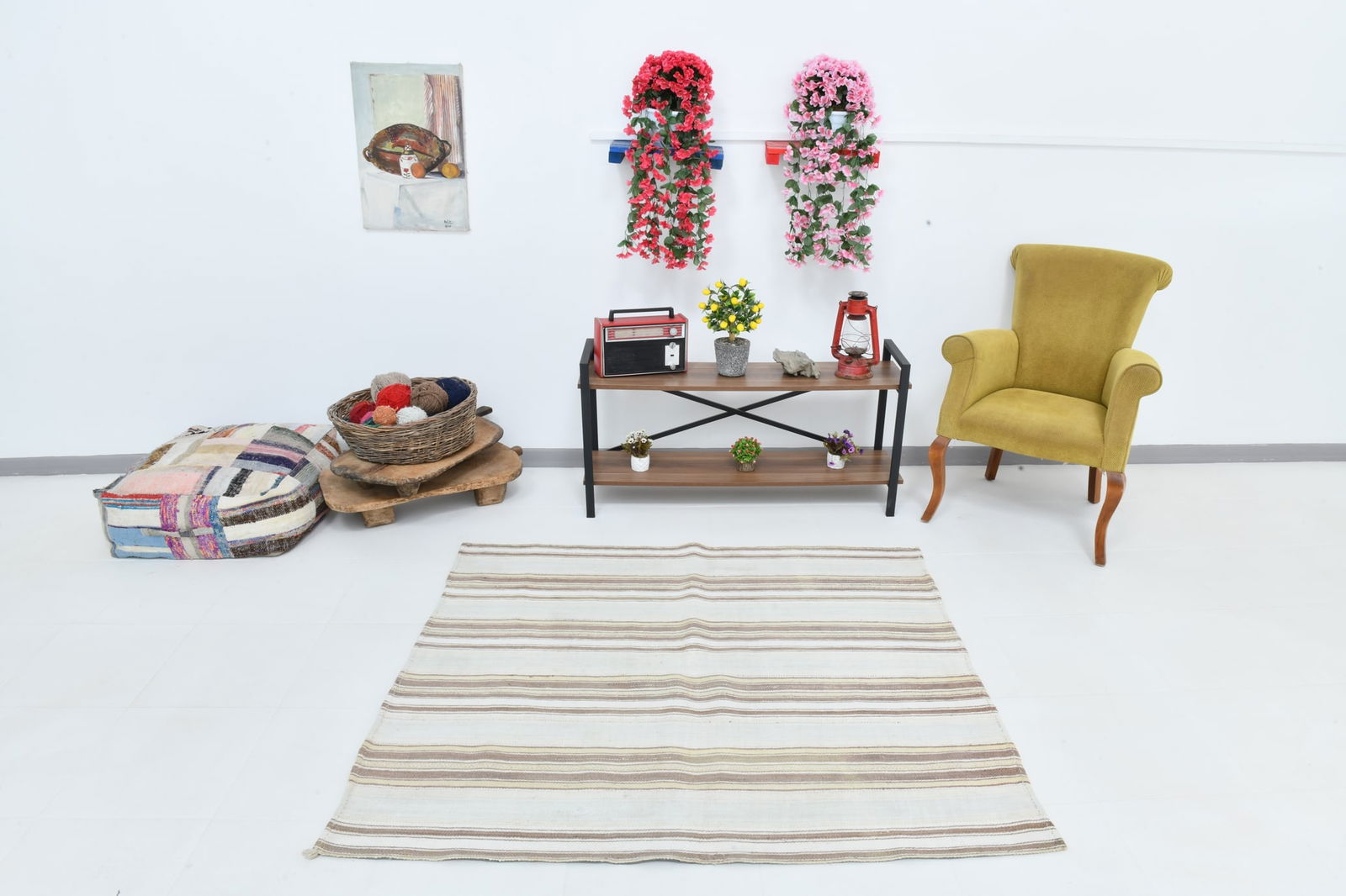 4'8'' x 5'3'' Turkish Vintage Hemp Rug - 53515 - 2