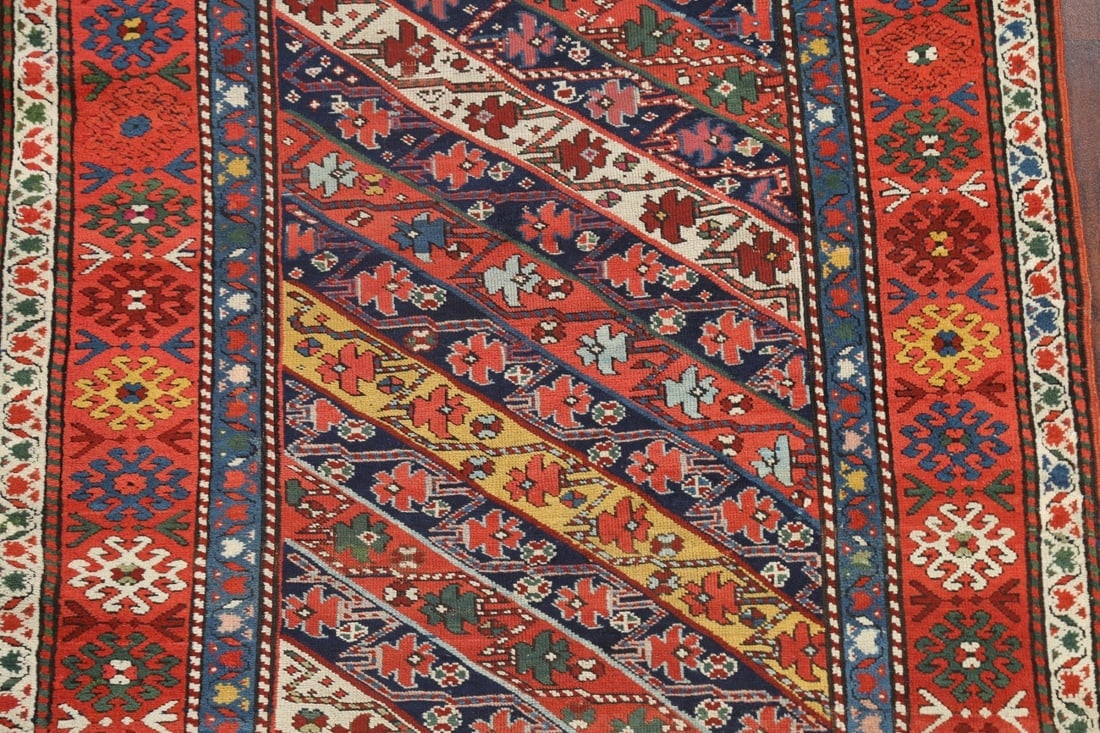Antique Vegetable Dye Kazak Oriental Area Rug 4x8 - 4