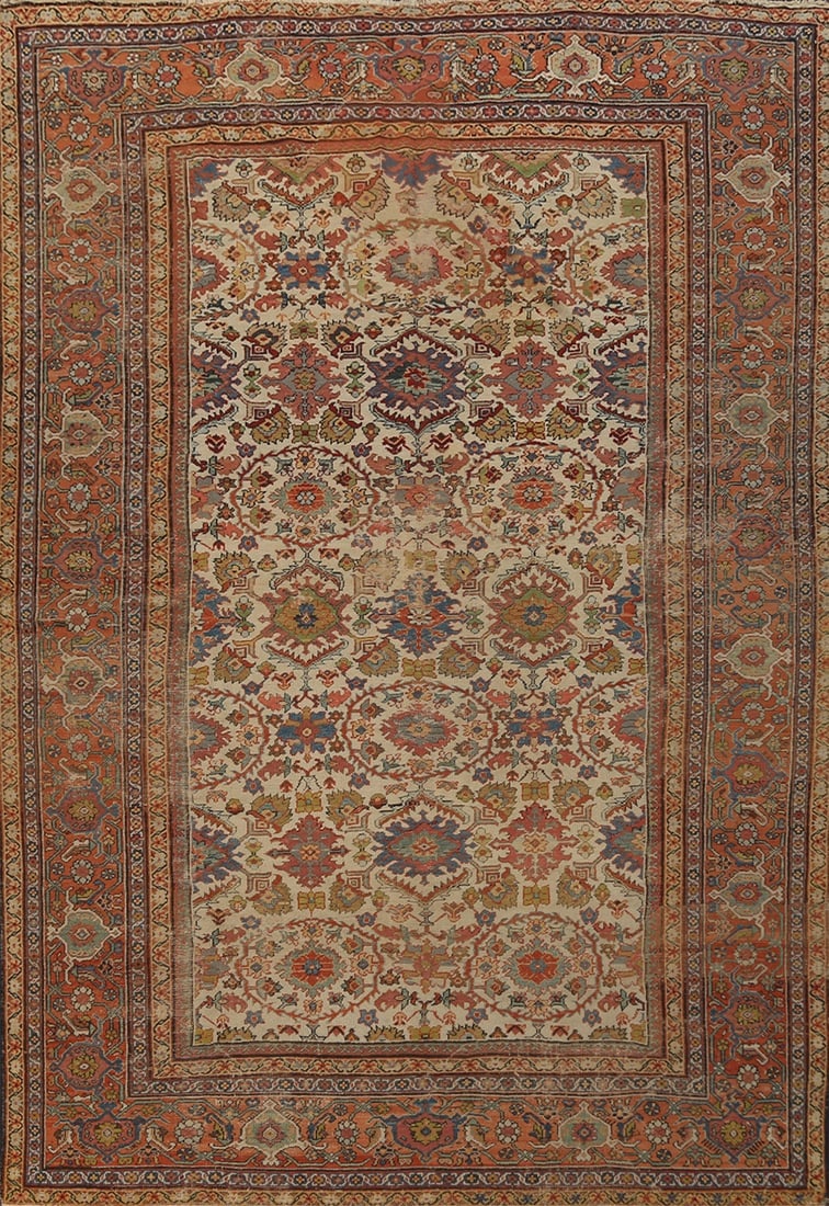 Pre-1900 Antique Vegetable Dye Sultanabad Persian Area Rug 9x12: Title:Pre-1900 Antique Vegetable Dye Sultanabad Persian Area Rug 9x12 Origin:A Beautiful Genuine Iran ( Persia ) Sultanabad rug is Hand Knotted by skillful weavers in Iran ( Persia ) with 100% Wool Ma