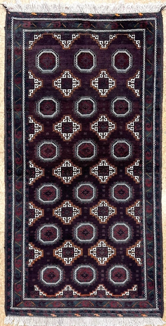 Antique Persian Hand Knotted Balouch Tribal Mahogany Wool Oriental Area Rug 3'9" x 7'5": Title:Antique Persian Hand Knotted Balouch Tribal Mahogany Wool Oriental Area Rug 3'9" x 7'5"Description:• Rug Number: H176 • Country of Origin: Iran • Style, Design: Persian