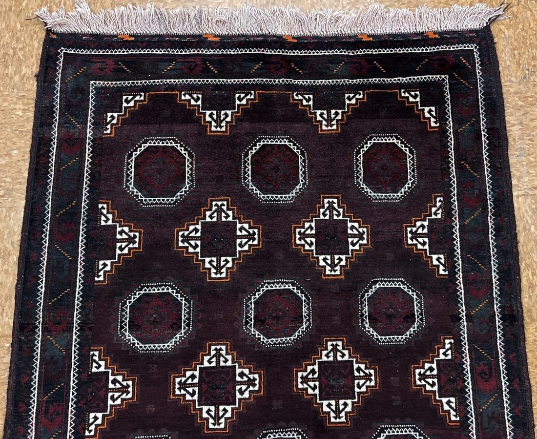 Antique Persian Hand Knotted Balouch Tribal Mahogany Wool Oriental Area Rug 3'9" x 7'5" - 4