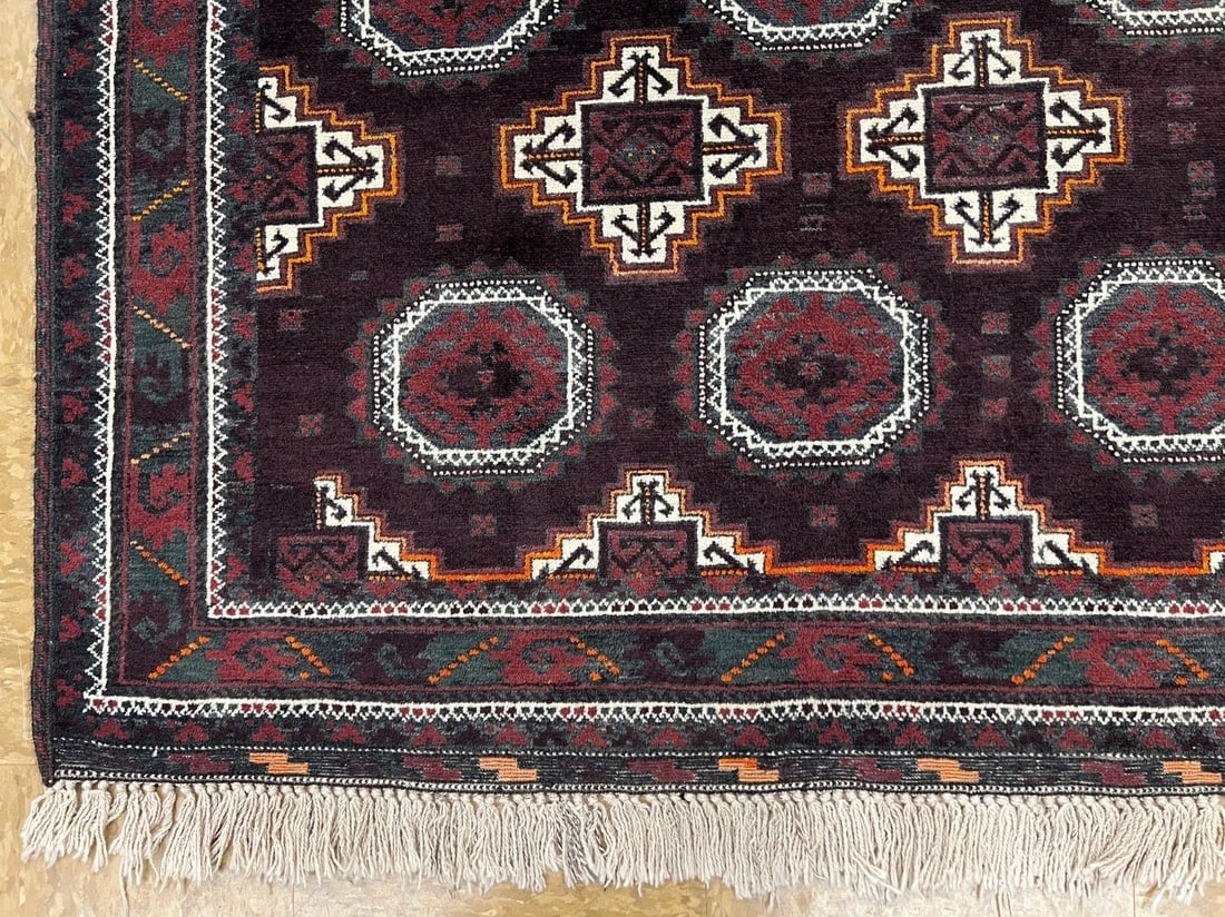 Antique Persian Hand Knotted Balouch Tribal Mahogany Wool Oriental Area Rug 3'9" x 7'5" - 7