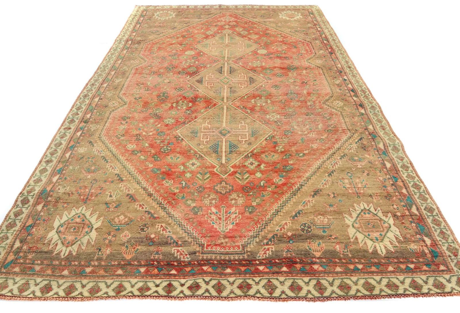 Vintage Muted Red Tribal Geometric 6x9 Shiraz Persian Rug - 2