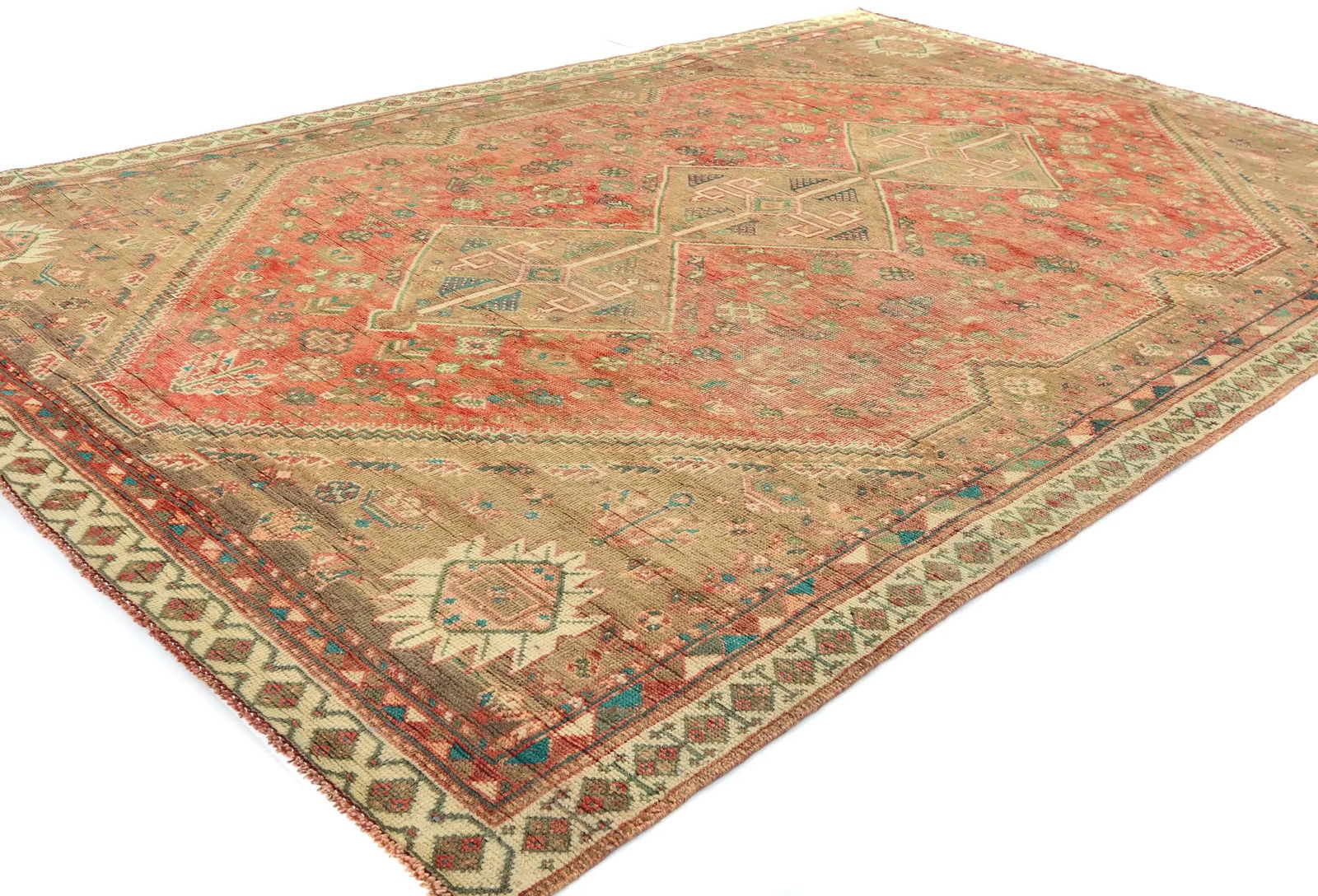 Vintage Muted Red Tribal Geometric 6x9 Shiraz Persian Rug - 3