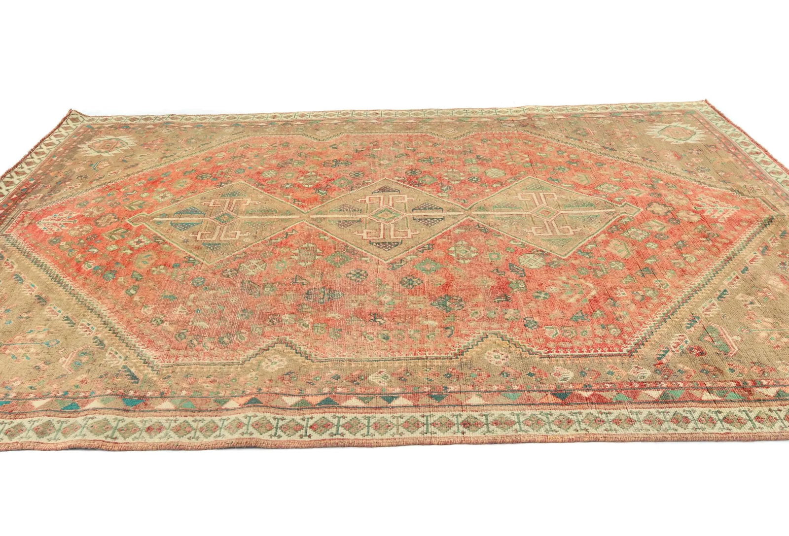 Vintage Muted Red Tribal Geometric 6x9 Shiraz Persian Rug - 4