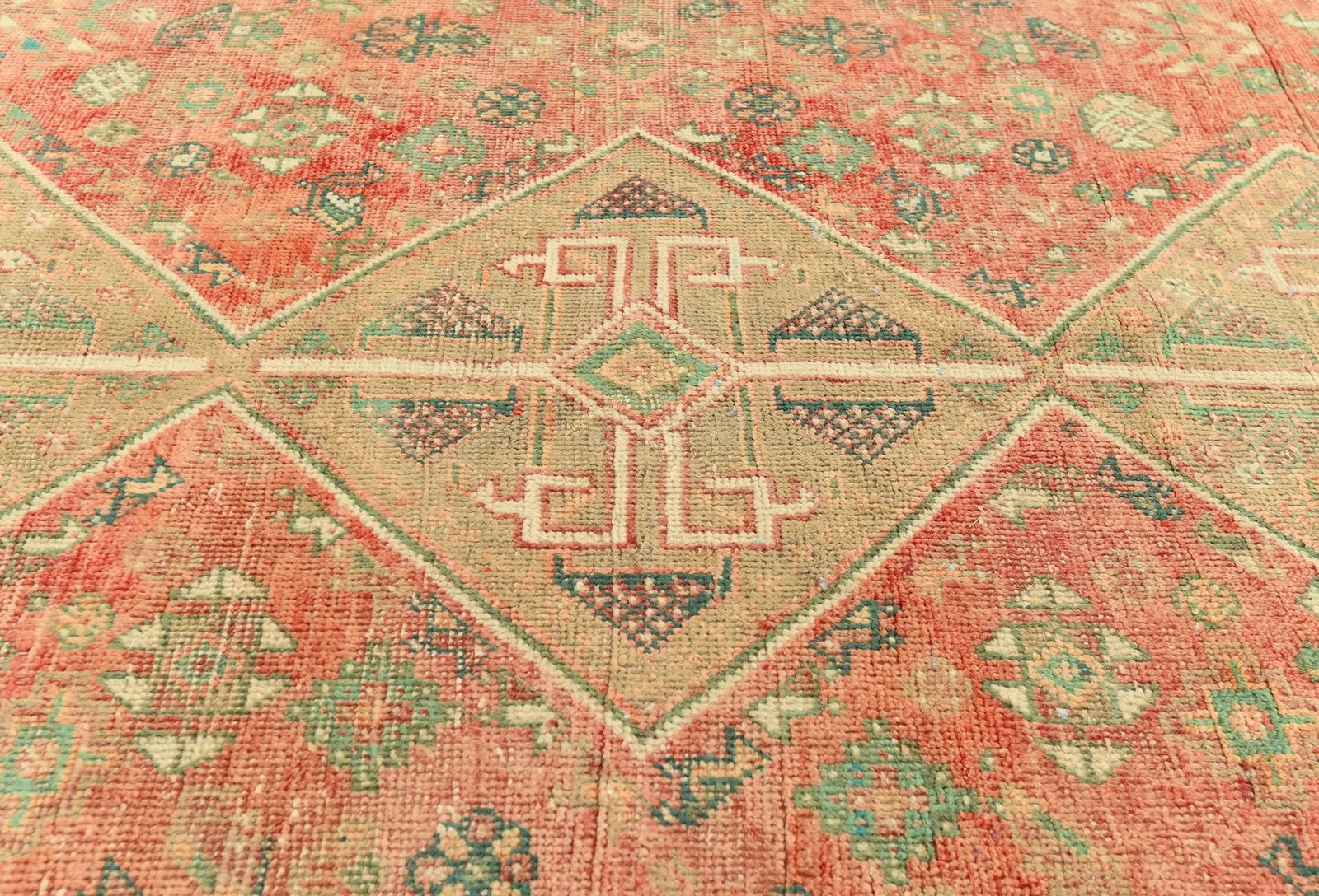 Vintage Muted Red Tribal Geometric 6x9 Shiraz Persian Rug - 5