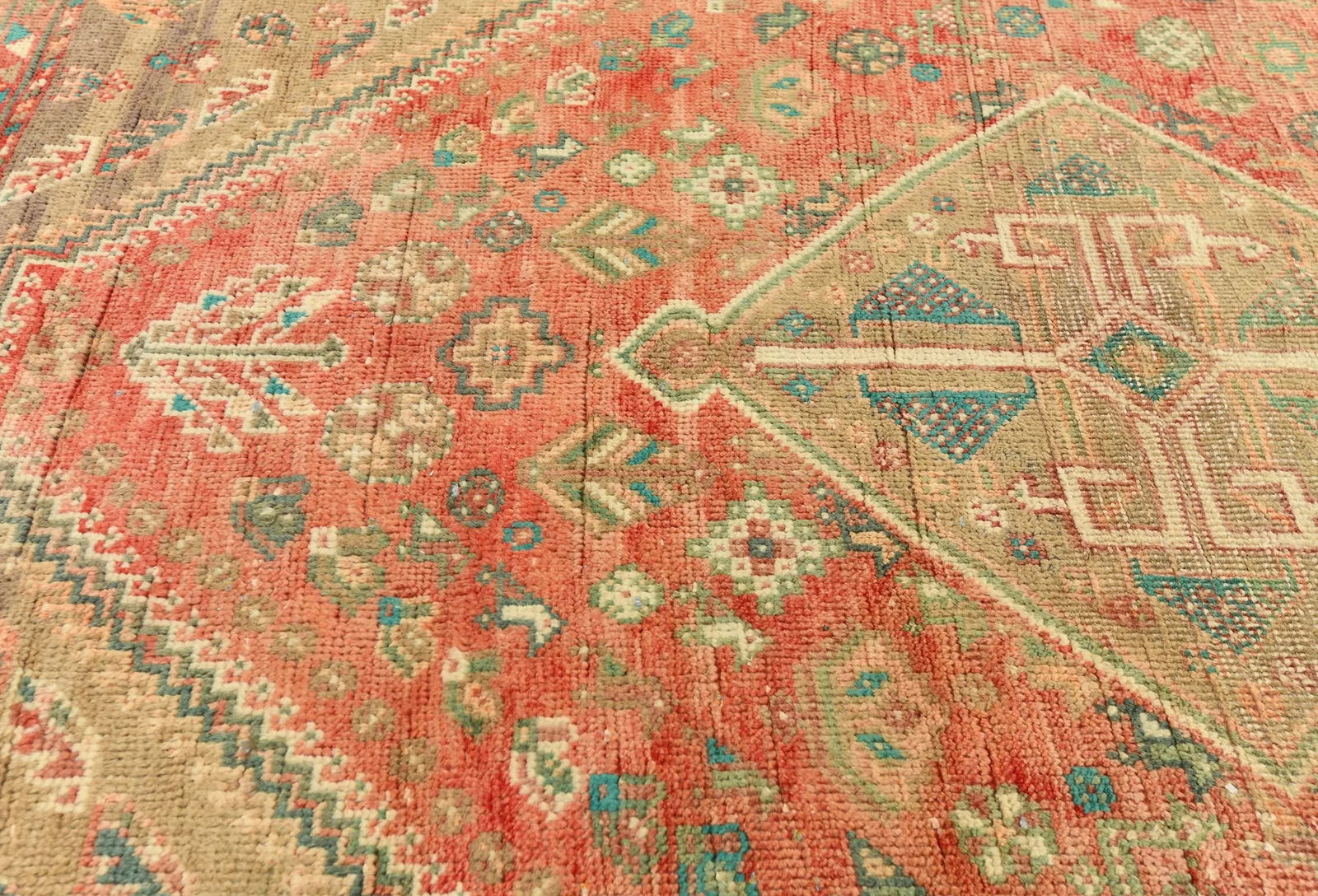 Vintage Muted Red Tribal Geometric 6x9 Shiraz Persian Rug - 6