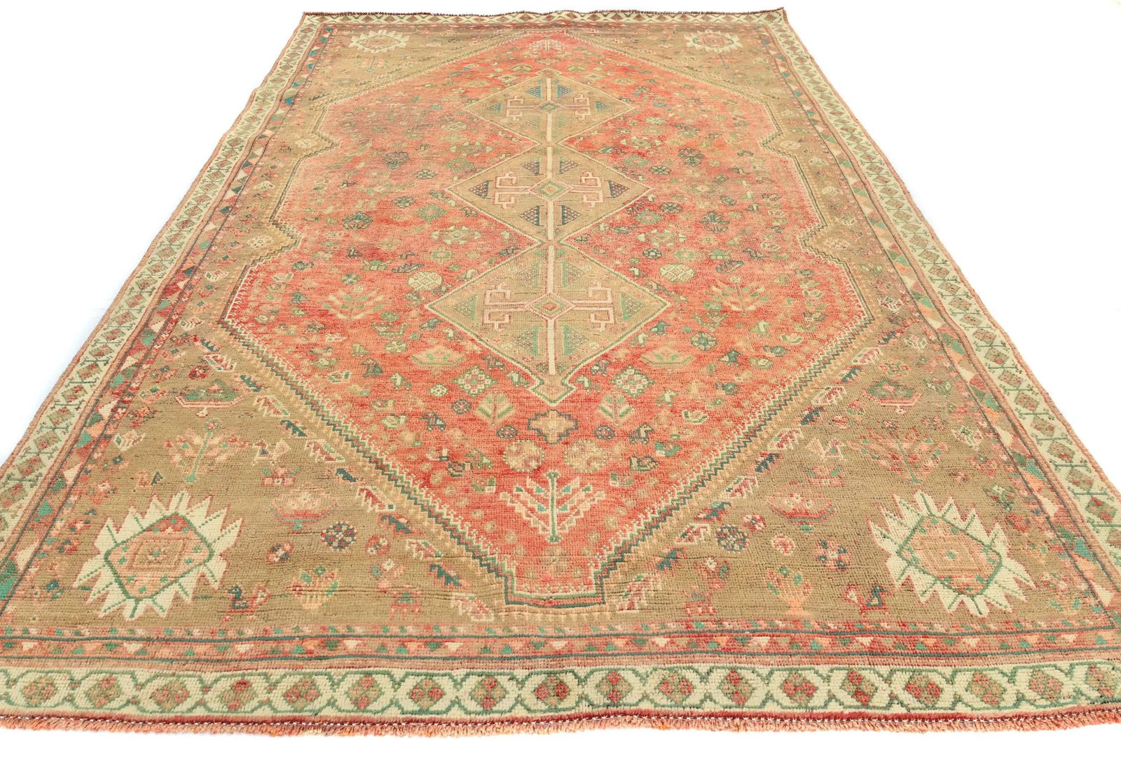 Vintage Muted Red Tribal Geometric 6x9 Shiraz Persian Rug - 9