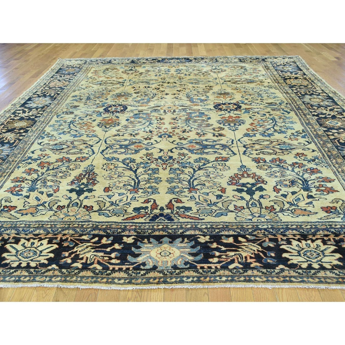 Yellow Handmade Antique Persian Lilihan Mint Cond Full Pile Rug - 2