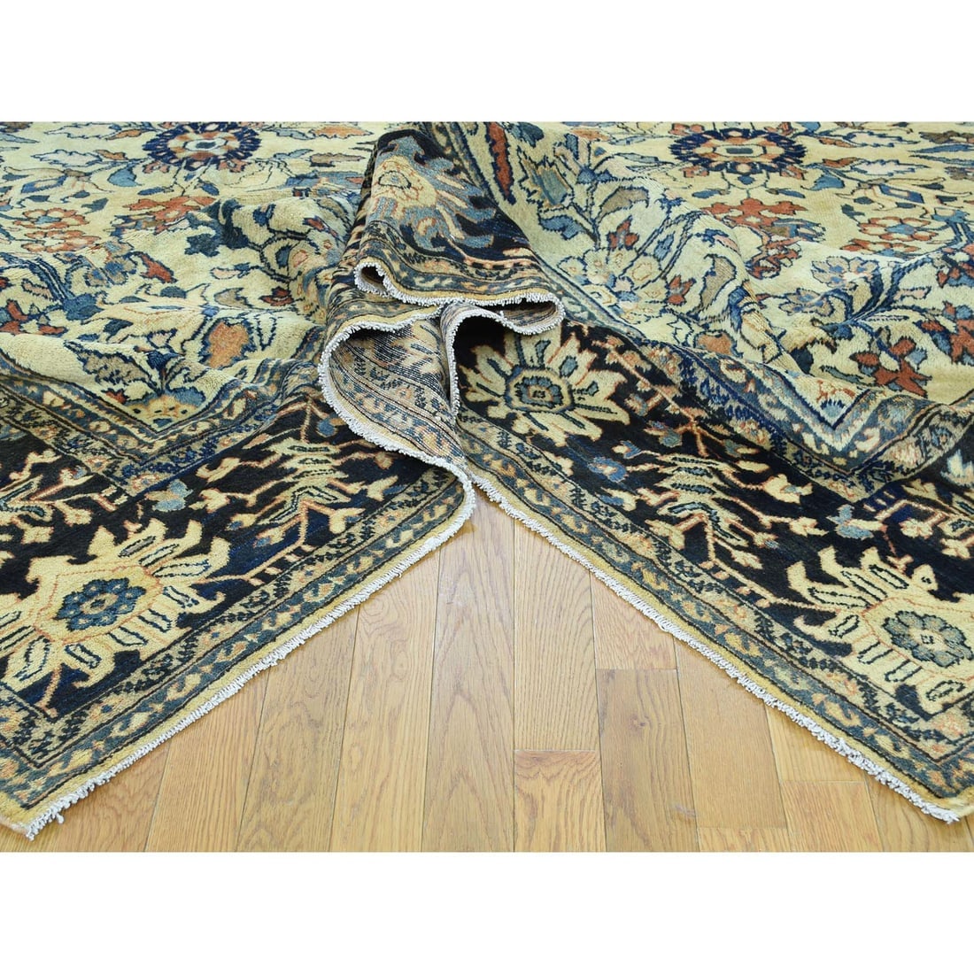 Yellow Handmade Antique Persian Lilihan Mint Cond Full Pile Rug - 6