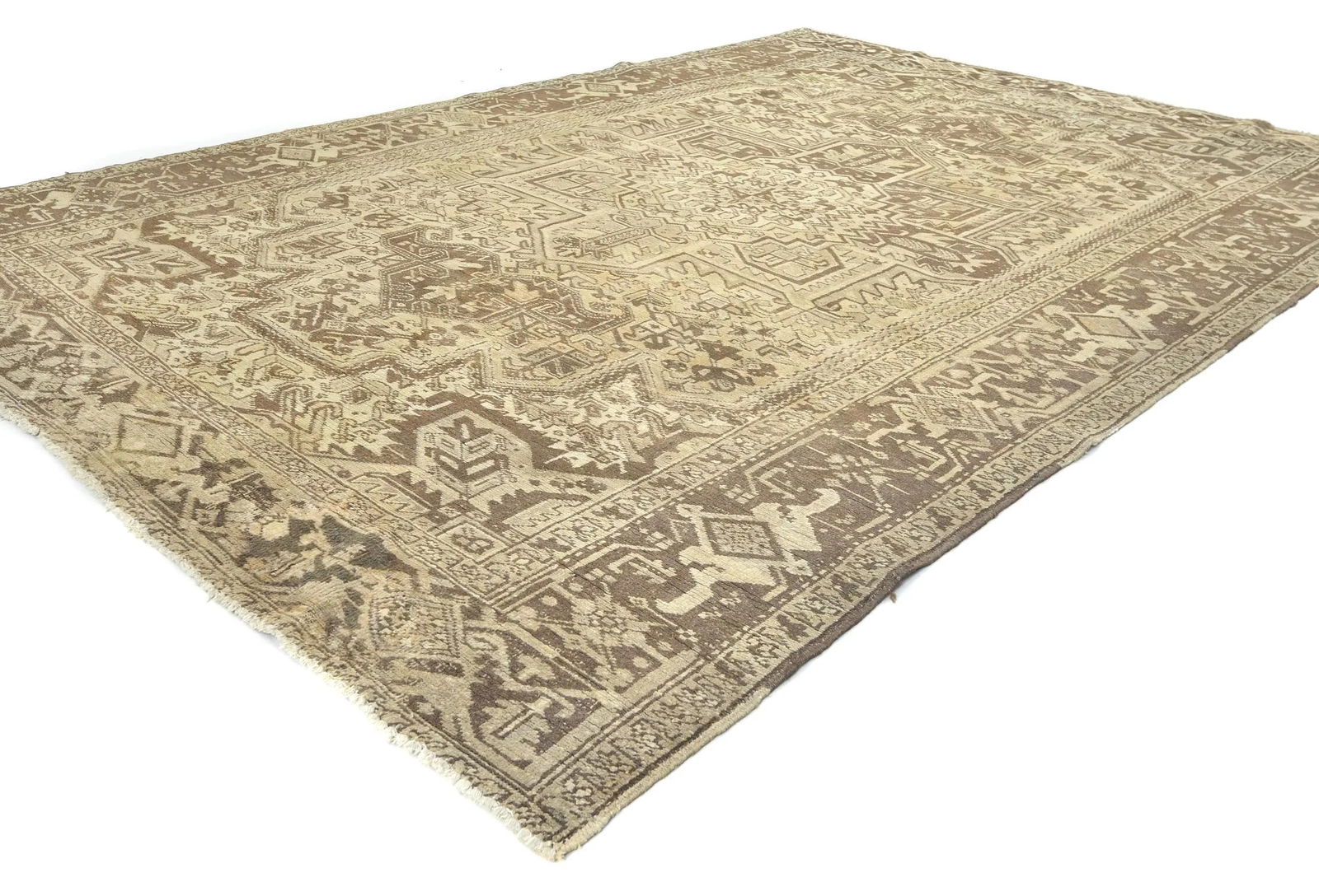 Semi Antique Muted Beige Floral 8X11 Distressed Vintage Oriental Rug - 3
