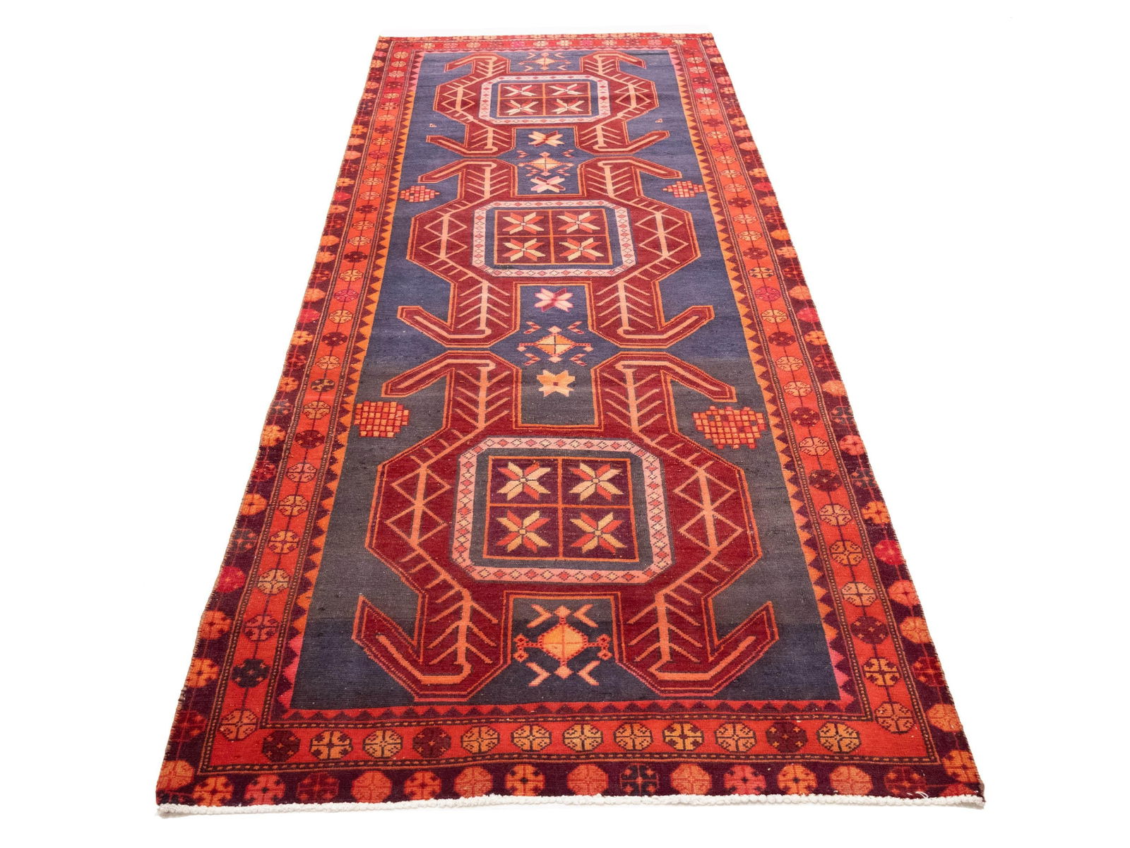 Semi Antique Red Tribal Geometric 4X10 Meshkin Persian Runner Rug - 2