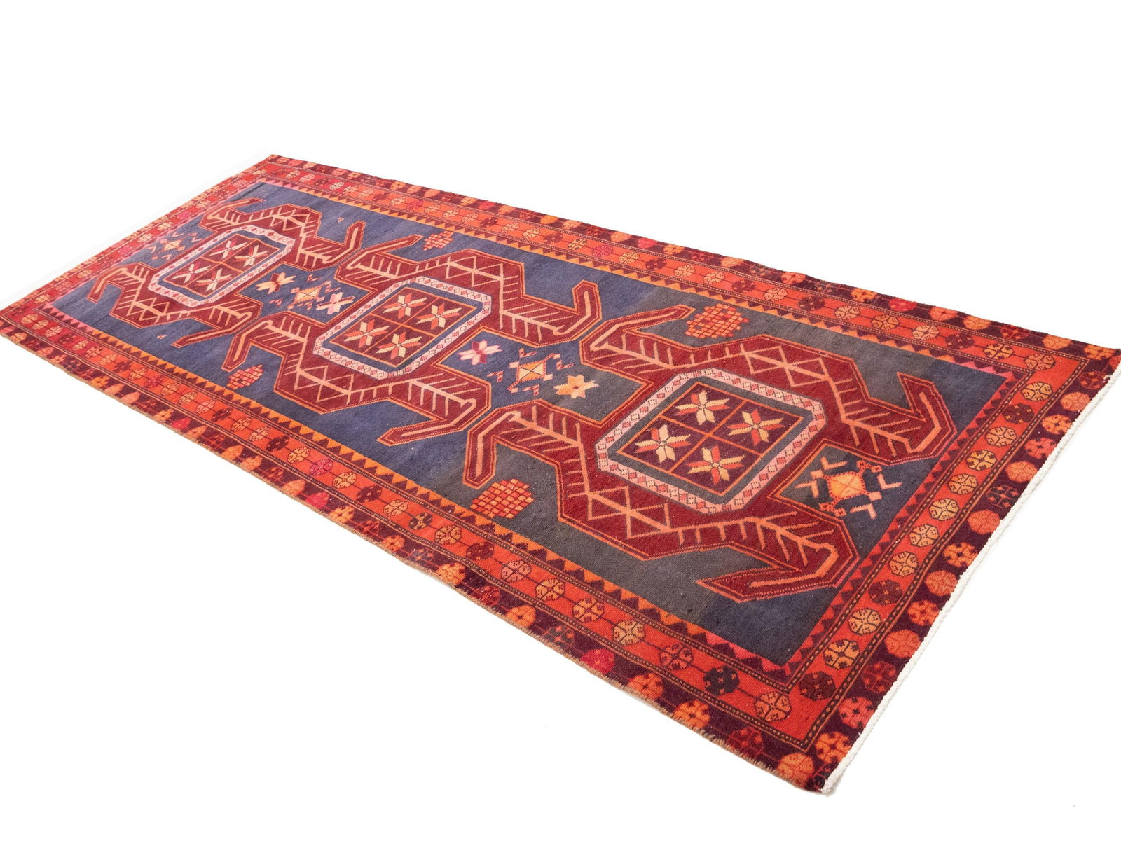 Semi Antique Red Tribal Geometric 4X10 Meshkin Persian Runner Rug - 3