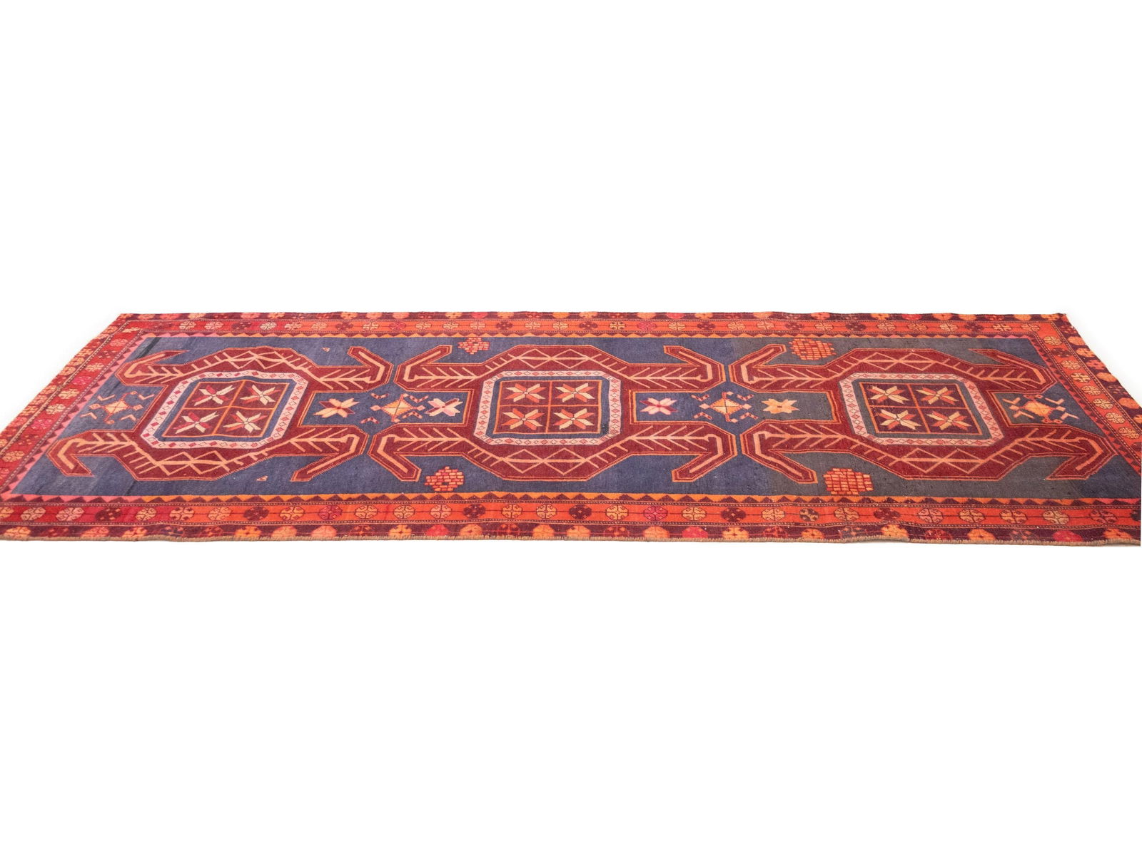 Semi Antique Red Tribal Geometric 4X10 Meshkin Persian Runner Rug - 6