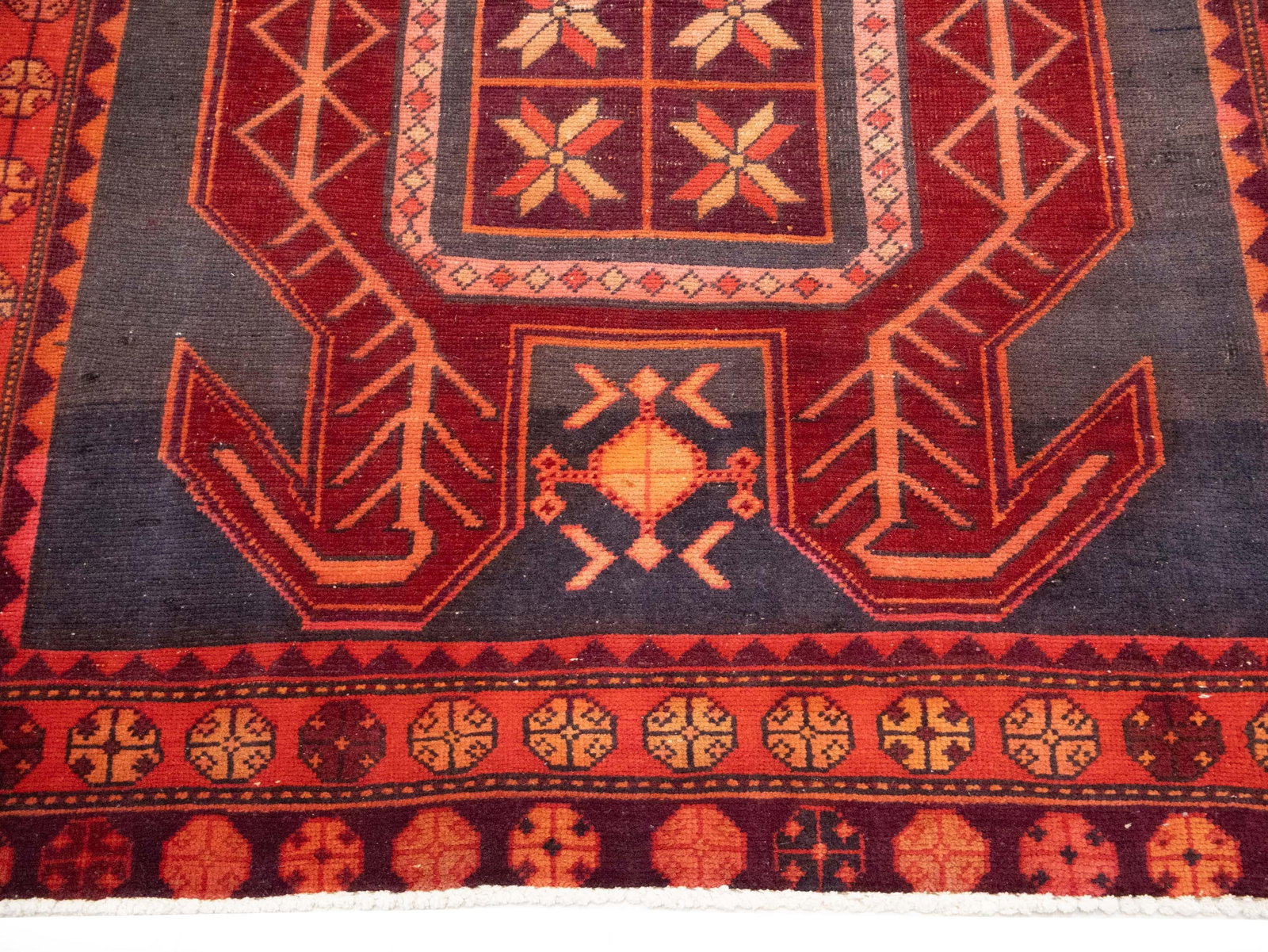 Semi Antique Red Tribal Geometric 4X10 Meshkin Persian Runner Rug - 9