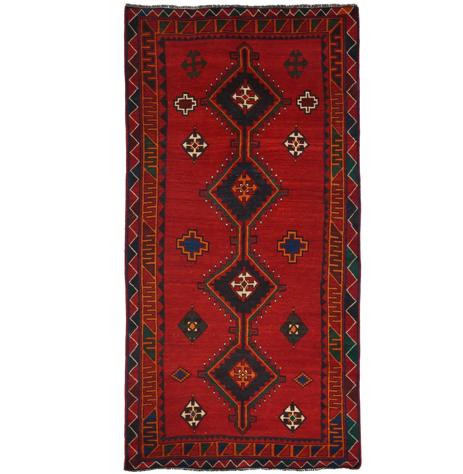 Vintage Red Tribal 5X10 Shiraz Persian Runner Rug: Title:Vintage Red Tribal 5X10 Shiraz Persian Runner Rug Description:Handmade vintage 5X10 red Persian rug made with vegetable dyes (fine wool pile and cotton foundation), exceptional knot count, and a