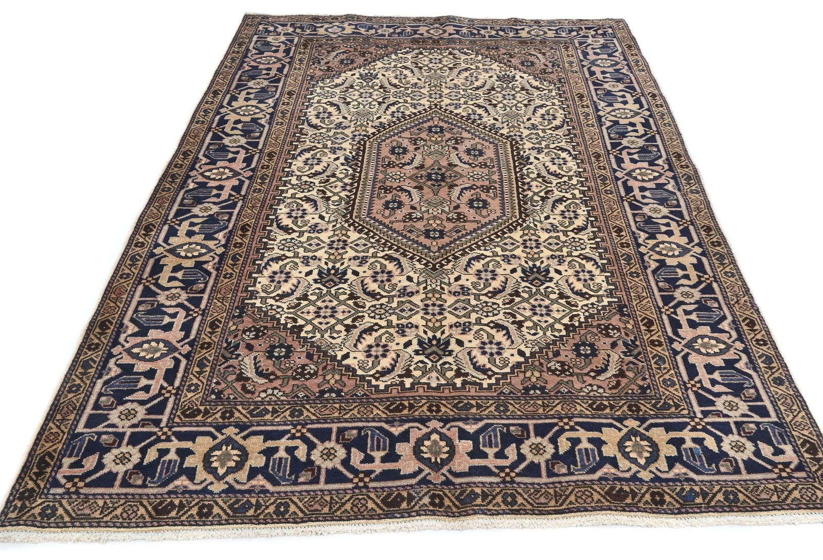 Vintage Cream Tribal Geometric 5X7 Tabriz Persian Rug - 2