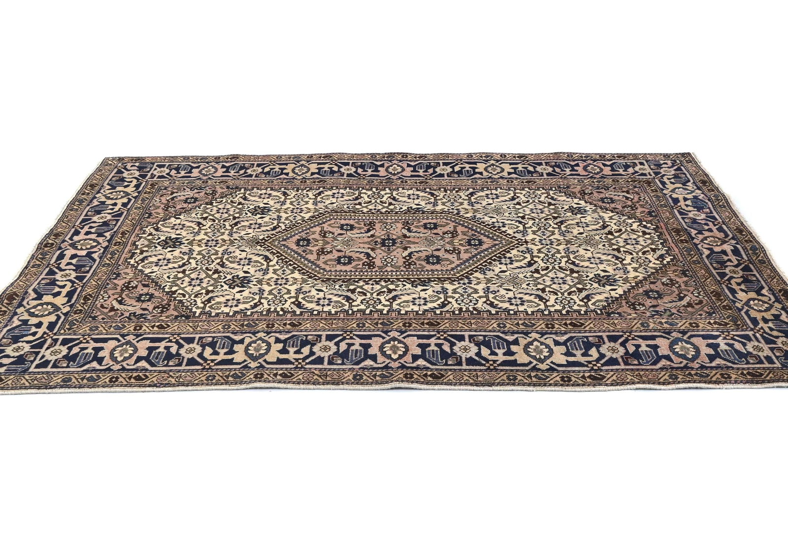 Vintage Cream Tribal Geometric 5X7 Tabriz Persian Rug - 4