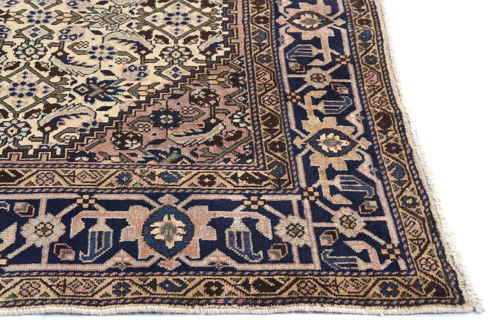 Vintage Cream Tribal Geometric 5X7 Tabriz Persian Rug - 8