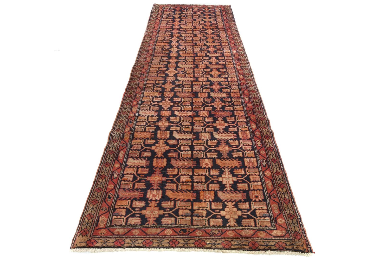 Vintage Plum Allover Tribal 3x10 Hamedan Persian Rug - 2