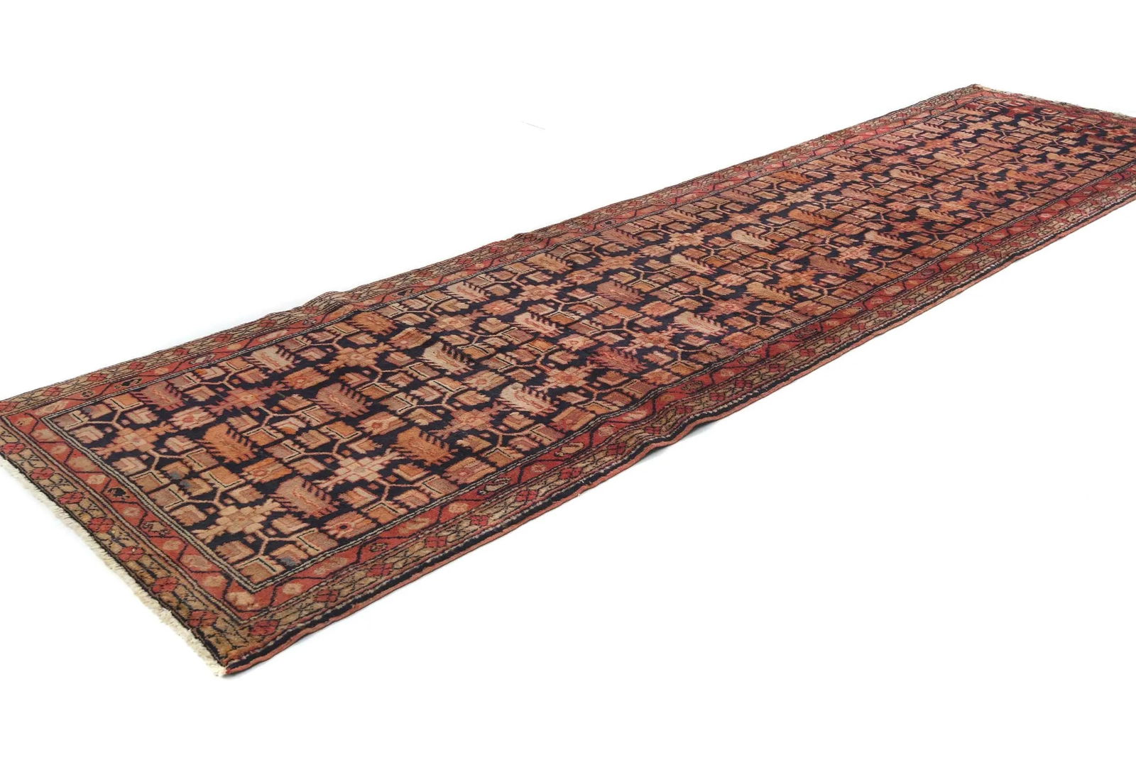 Vintage Plum Allover Tribal 3x10 Hamedan Persian Rug - 3