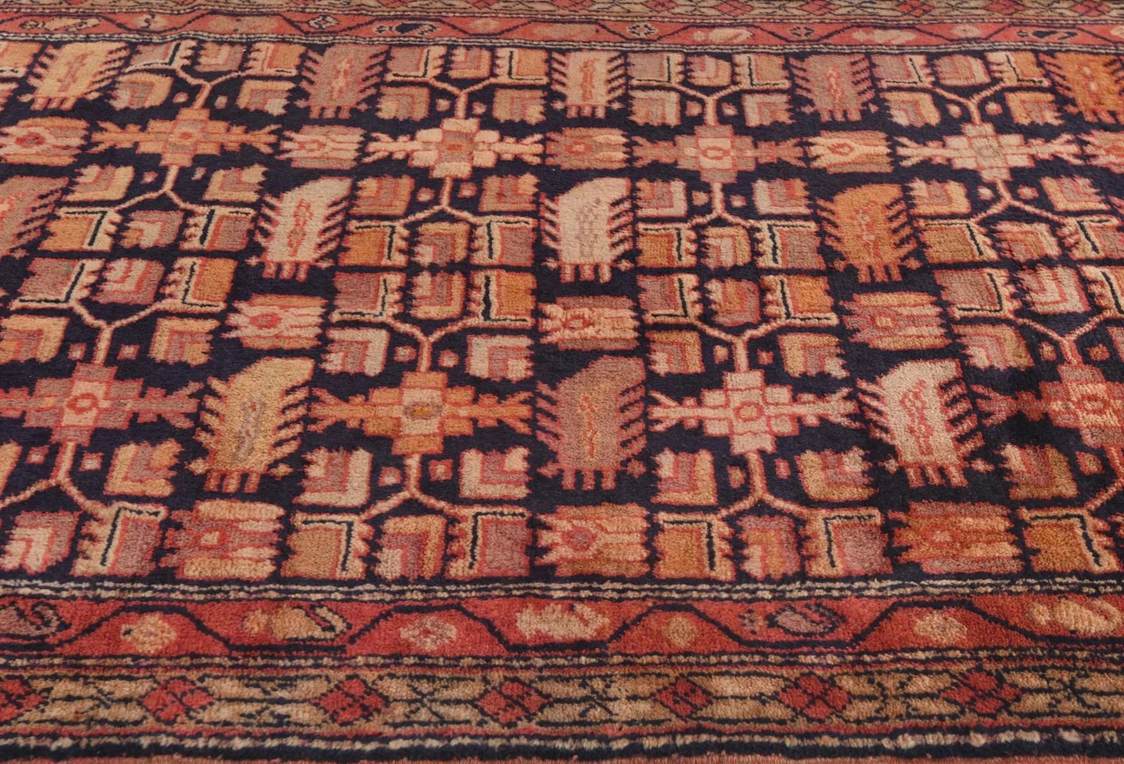 Vintage Plum Allover Tribal 3x10 Hamedan Persian Rug - 5