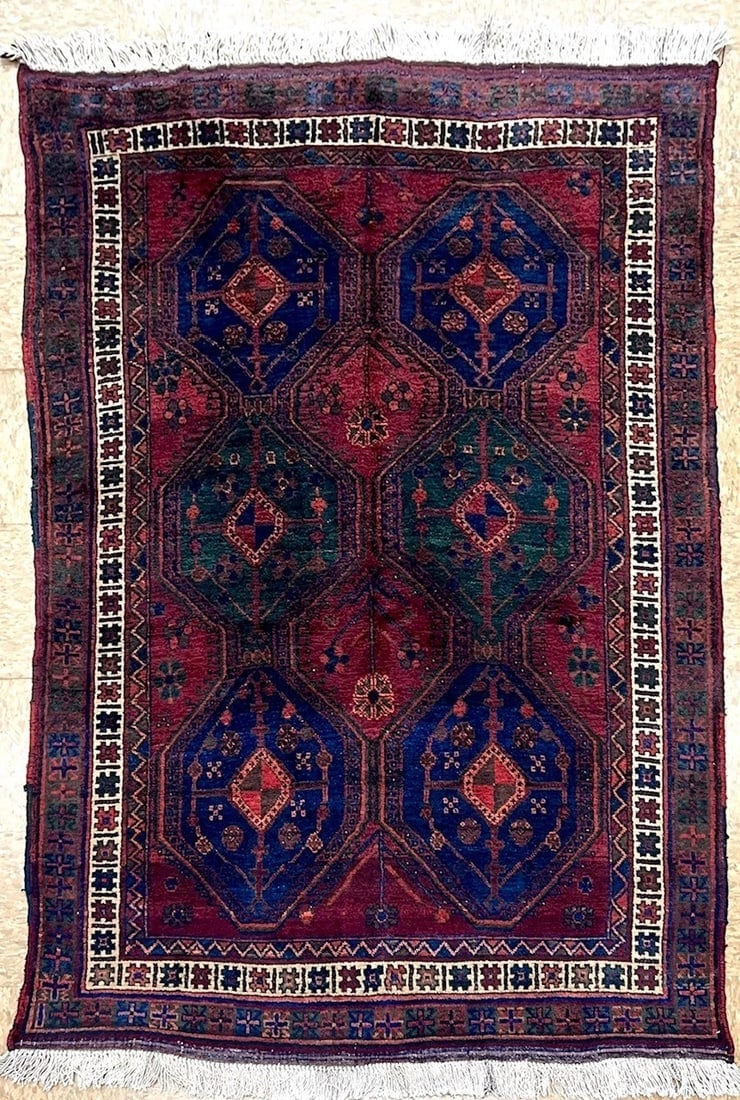 Hand-Knotted Antique Persian Afshar Maroon Wool Tribal Oriental Area Rug 4'2" x 6'5": Title:Hand-Knotted Antique Persian Afshar Maroon Wool Tribal Oriental Area Rug 4'2" x 6'5"Description:• Rug Number: H175 • Country of Origin: Iran • Style, Design: Persian Afshar,