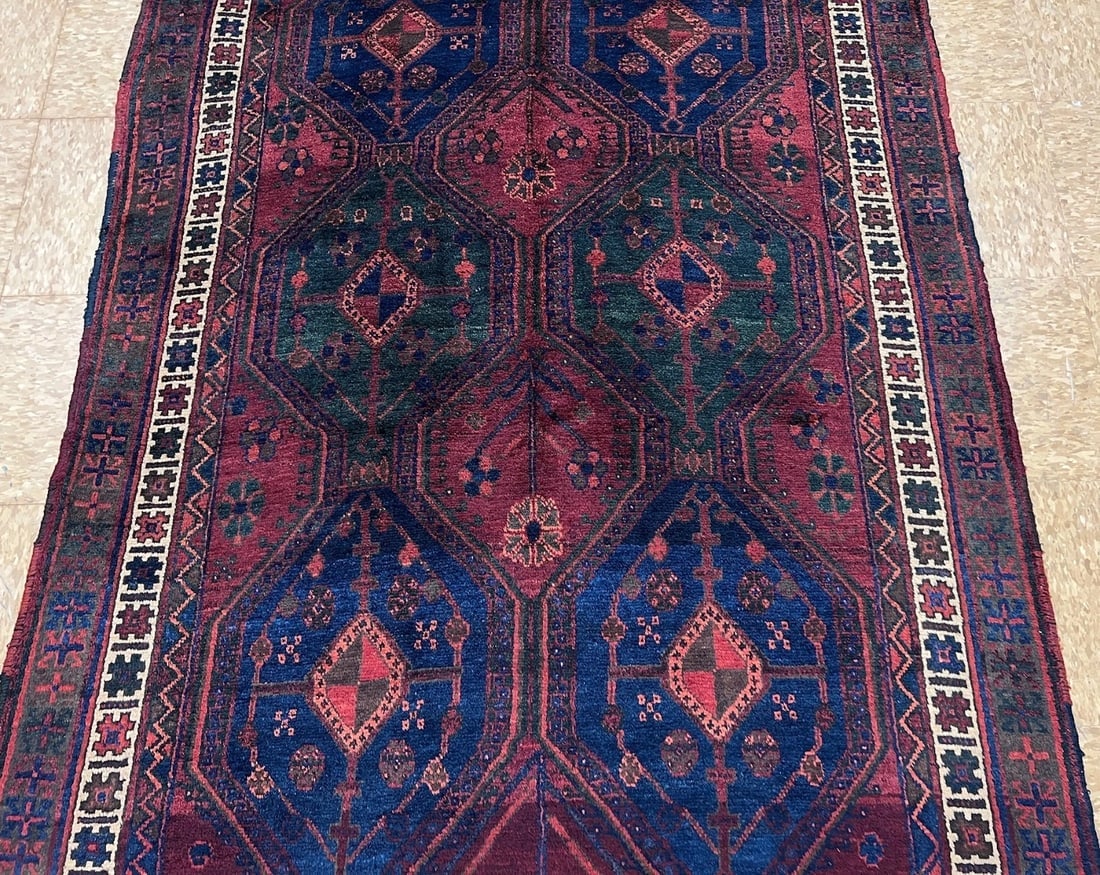 Hand-Knotted Antique Persian Afshar Maroon Wool Tribal Oriental Area Rug 4'2" x 6'5" - 4