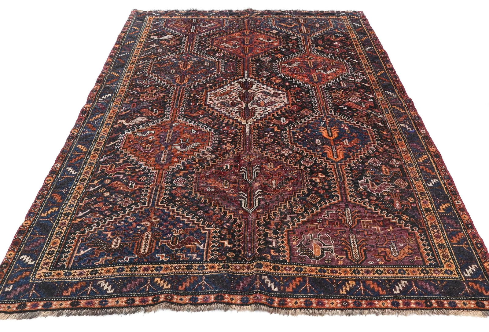 Semi Antique Charcoal Tribal 5X8 Shiraz Persian Rug - 2